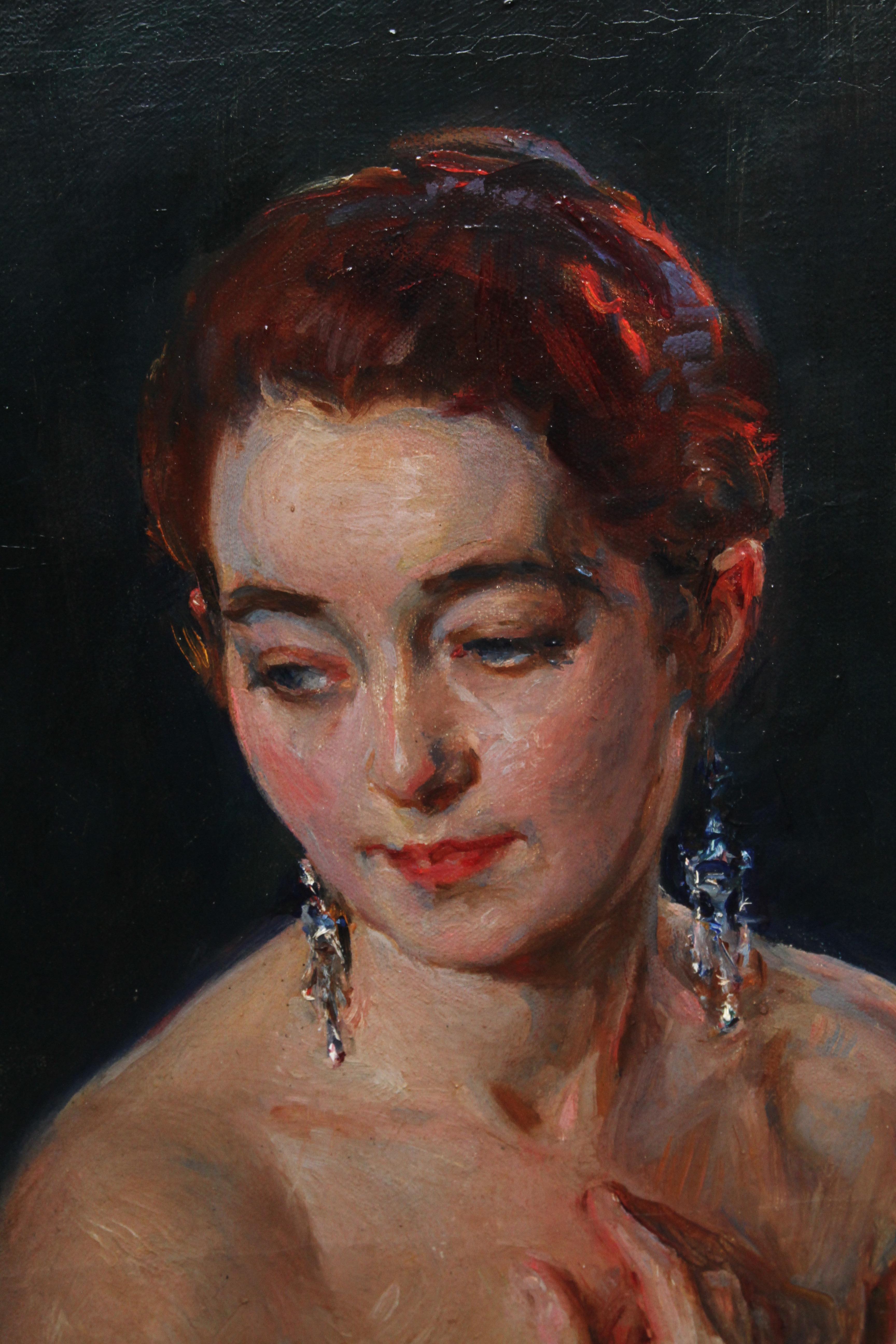Portrait of Christine Bonnar the Artist's Wife - British Art Deco Oil Painting For Sale 3
