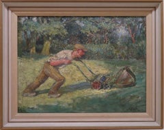 John Dalzell Kenworthy ARCA (1858-1954) dipinto a olio originale RITRATTO DI GIARDINIERE
