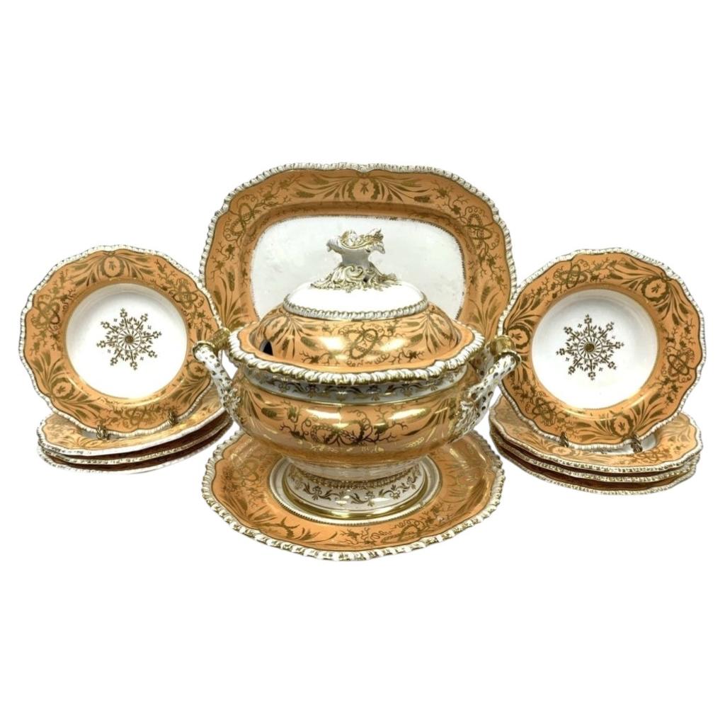 I John Davenport Porcelain Antique English Tureen, Platter, Soup Plates 1810-1830