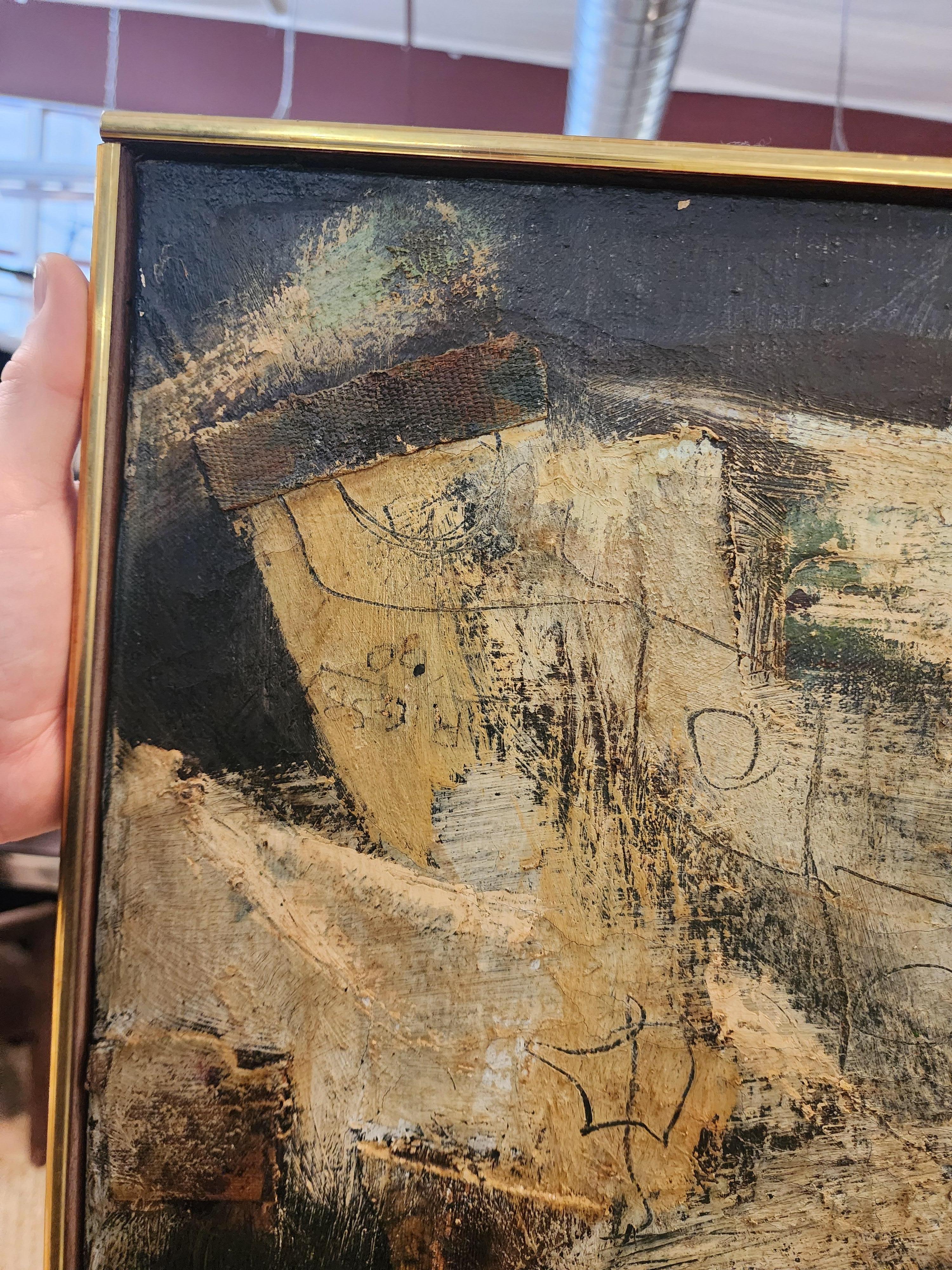 Mid-Century Modern John David Rigsby Abstract Mixed Media on Canvas, American 1960 For Sale