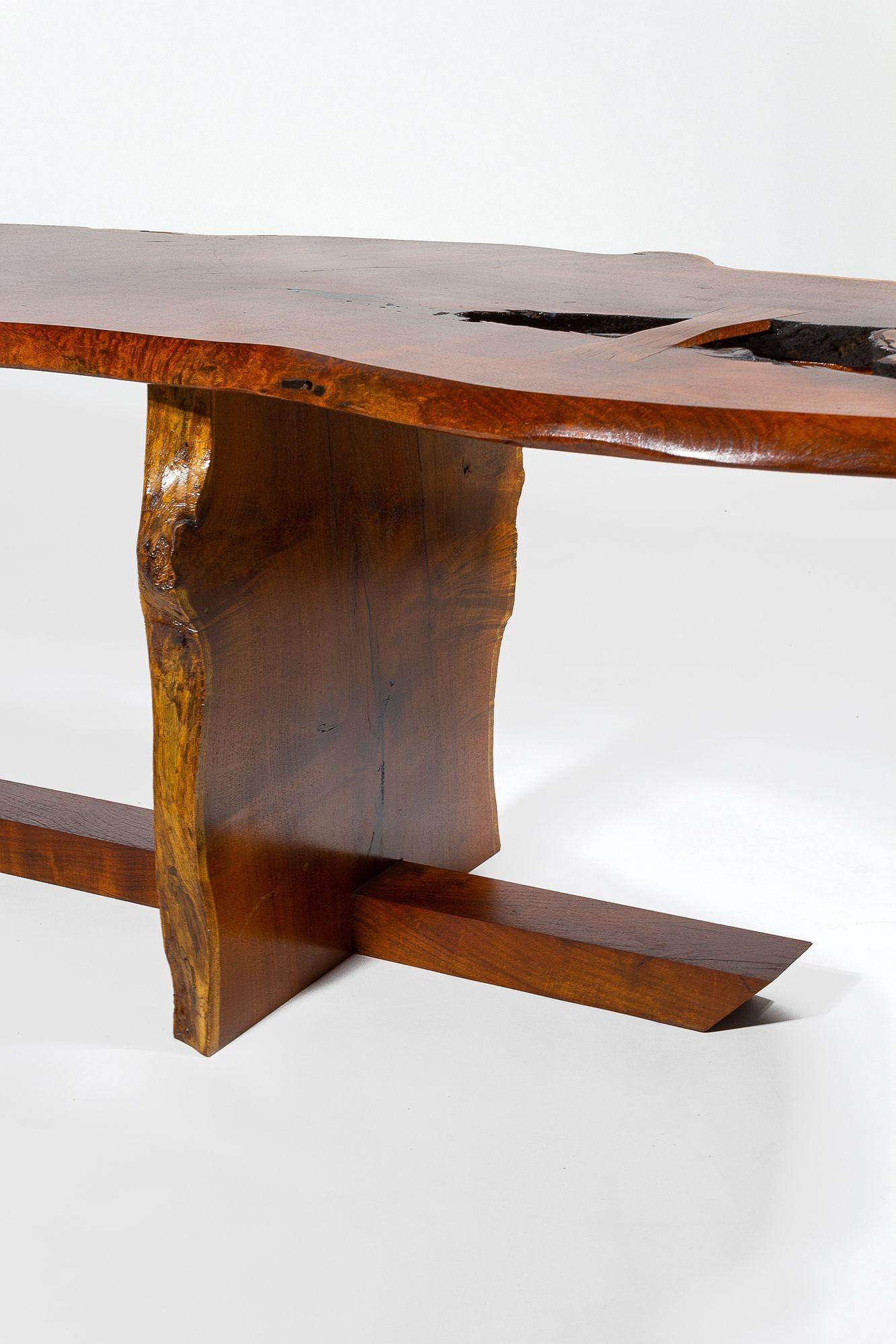 John David Sackett Burled Mesquite Bench After George Nakashima Butterfly Joint In Good Condition For Sale In Dallas, TX