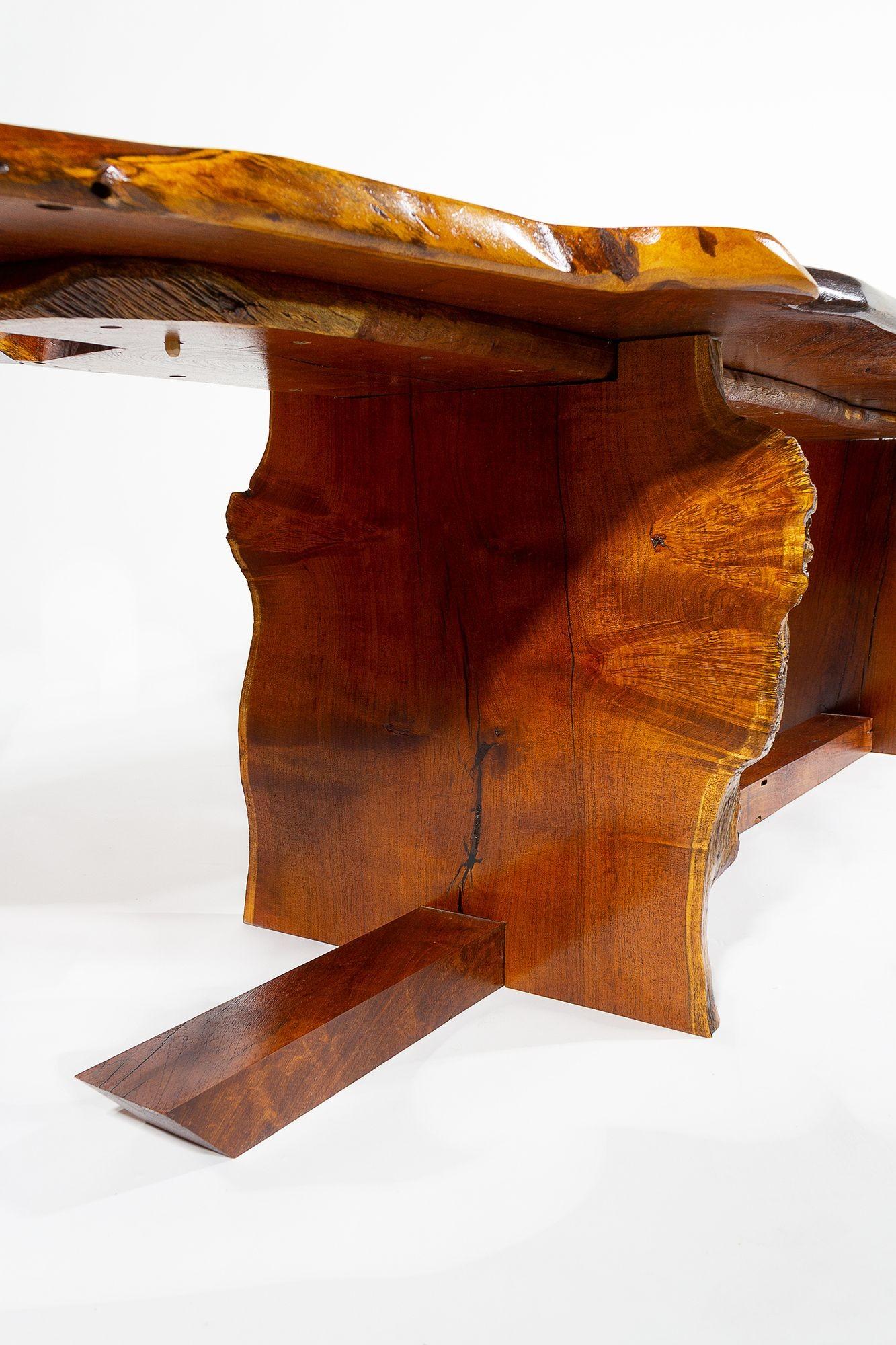 20th Century John David Sackett Burled Mesquite Bench After George Nakashima Butterfly Joint For Sale