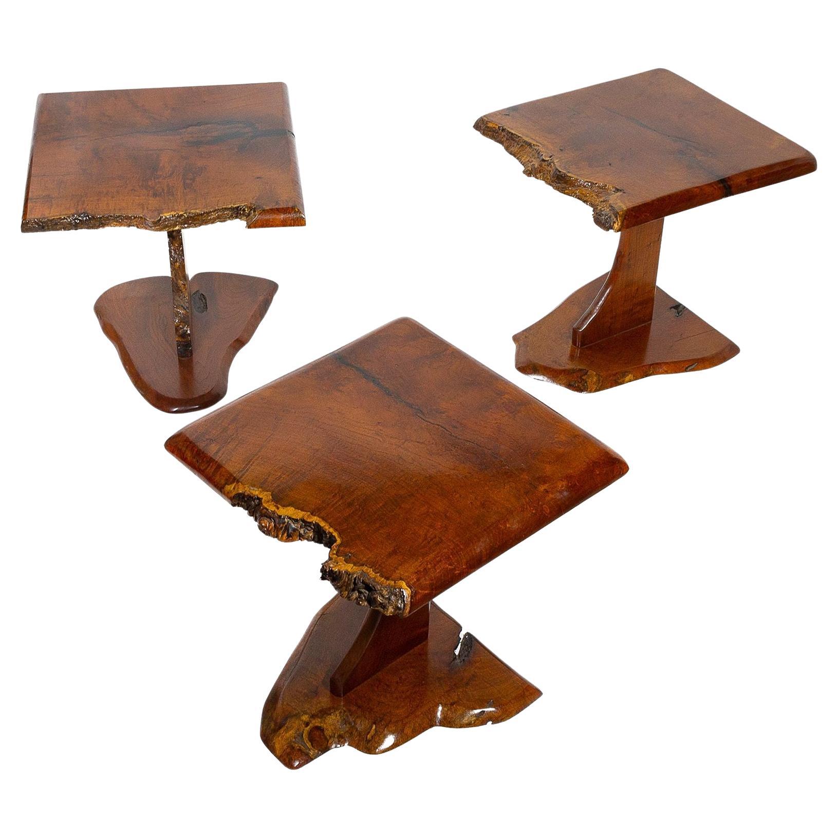Trio de tables Mesquite en loupe de John David Sackett en vente