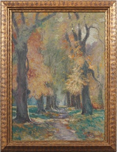 Antique American Impressionist Fall Signed Landscape Framed Rare Oil Painting