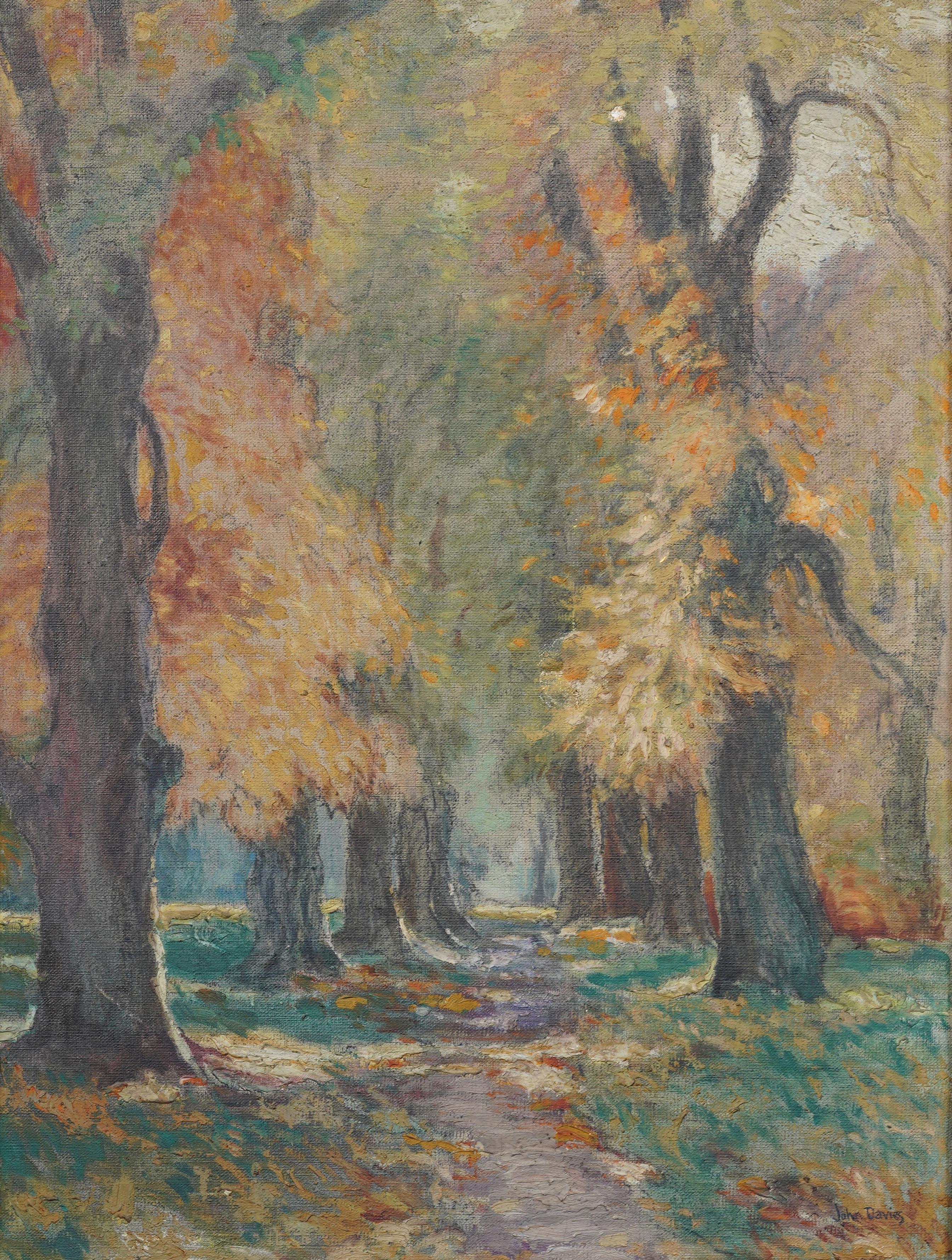 Ancienne peinture impressionniste américaine signée Fall Landscape encadrée Rare Oil Painting en vente 1