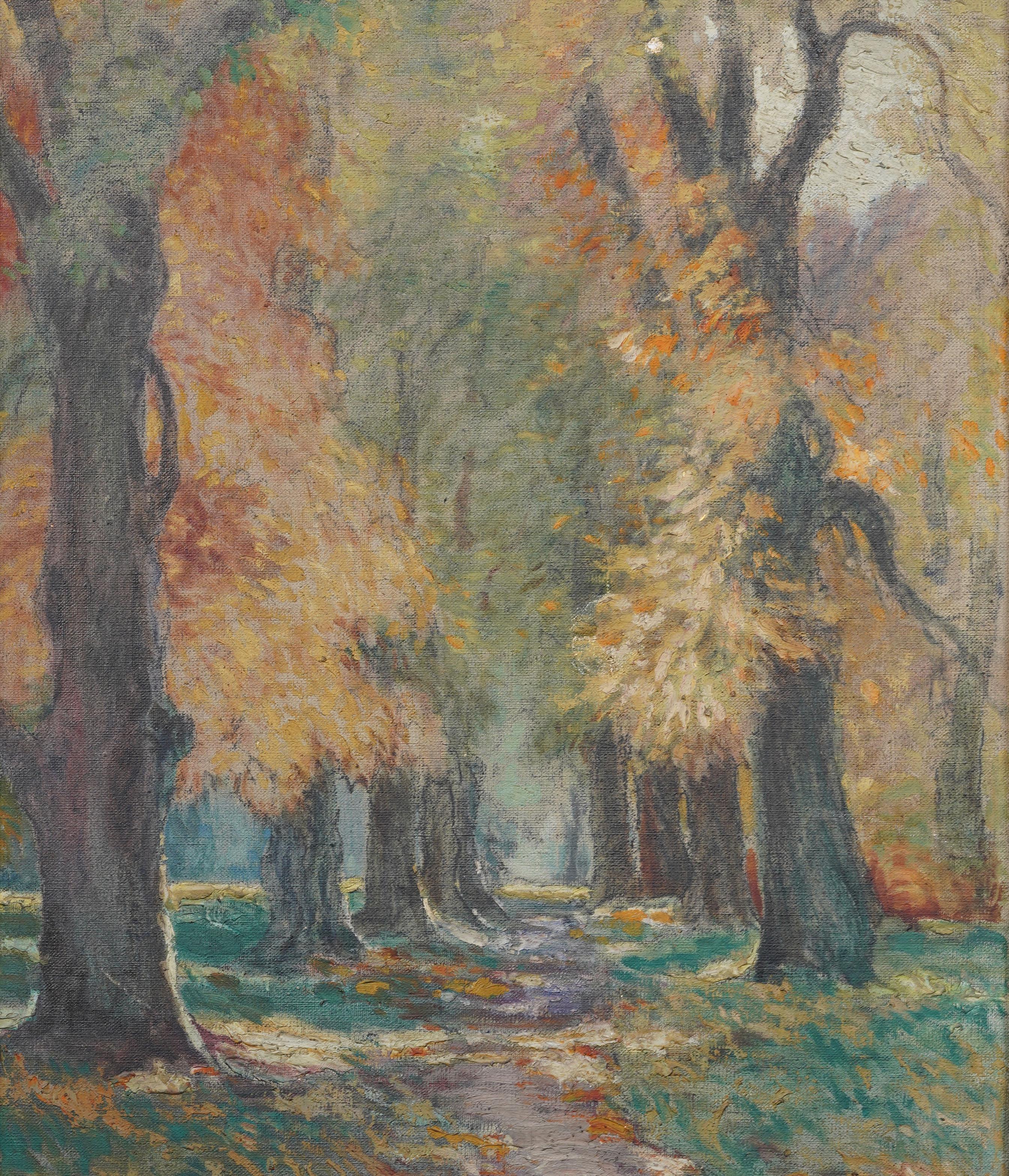 Ancienne peinture impressionniste américaine signée Fall Landscape encadrée Rare Oil Painting en vente 2