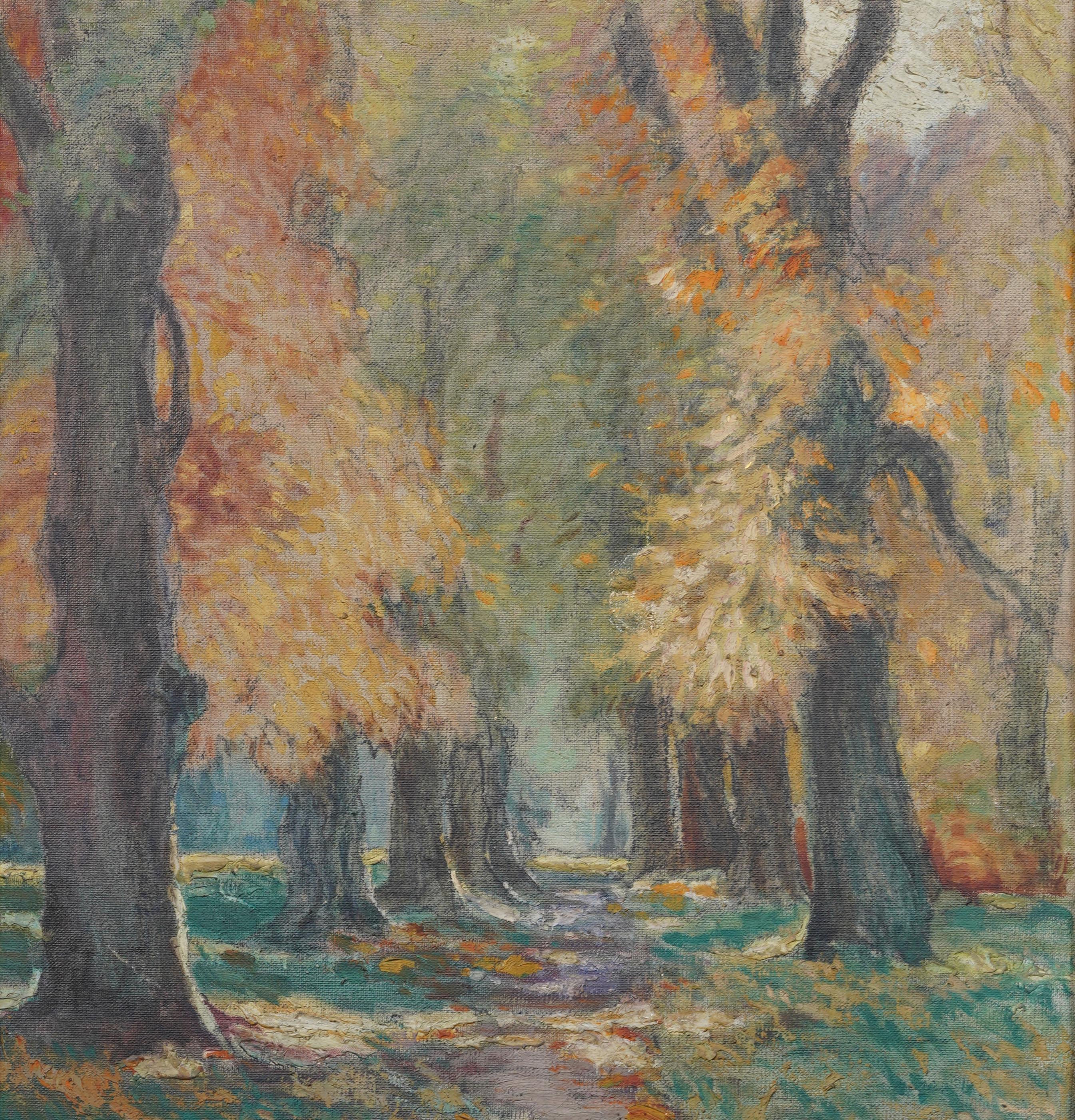 Ancienne peinture impressionniste américaine signée Fall Landscape encadrée Rare Oil Painting en vente 3