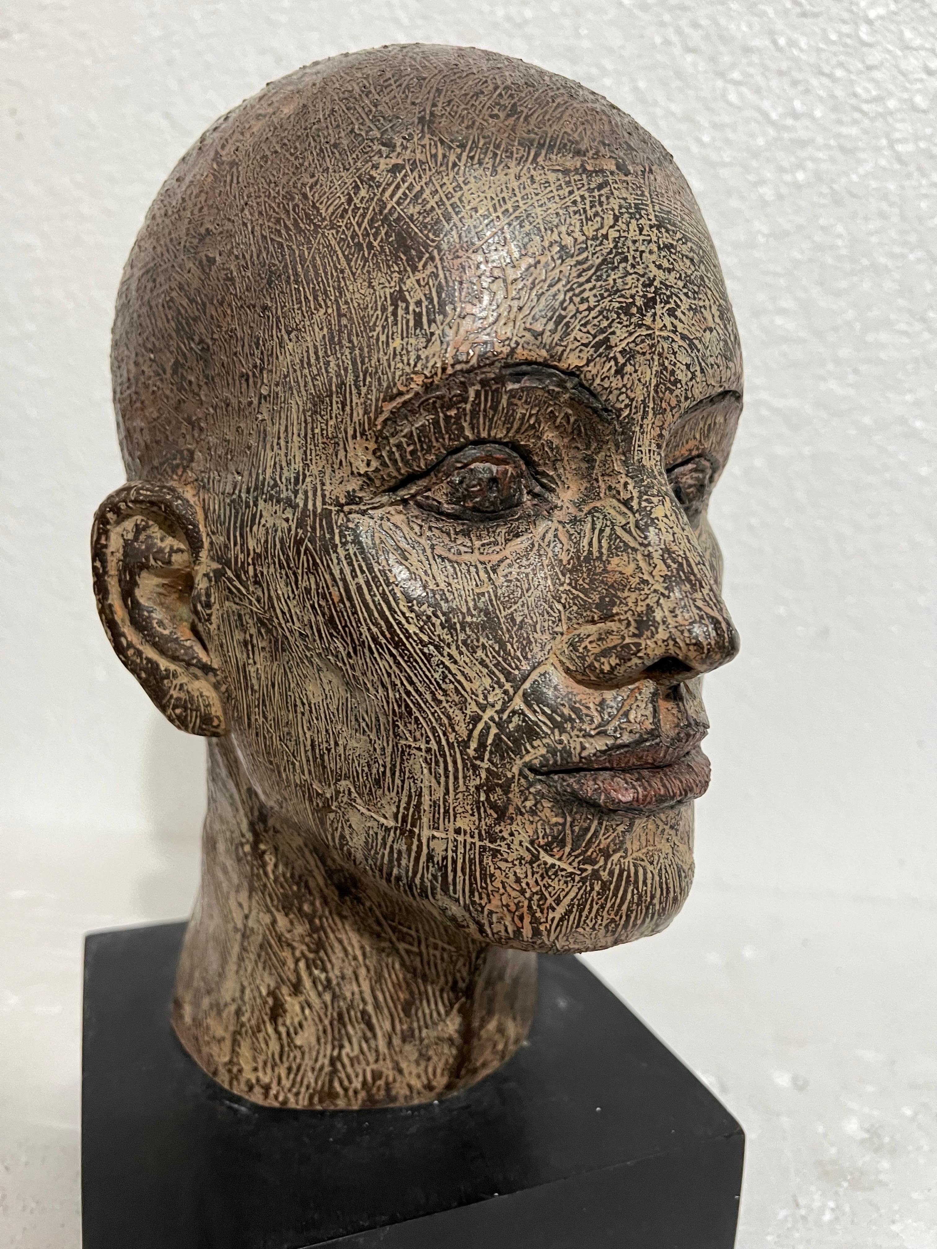 Rare Cast Painted Bronze Head Sculpture British Realist Sculptor John Davies For Sale 7