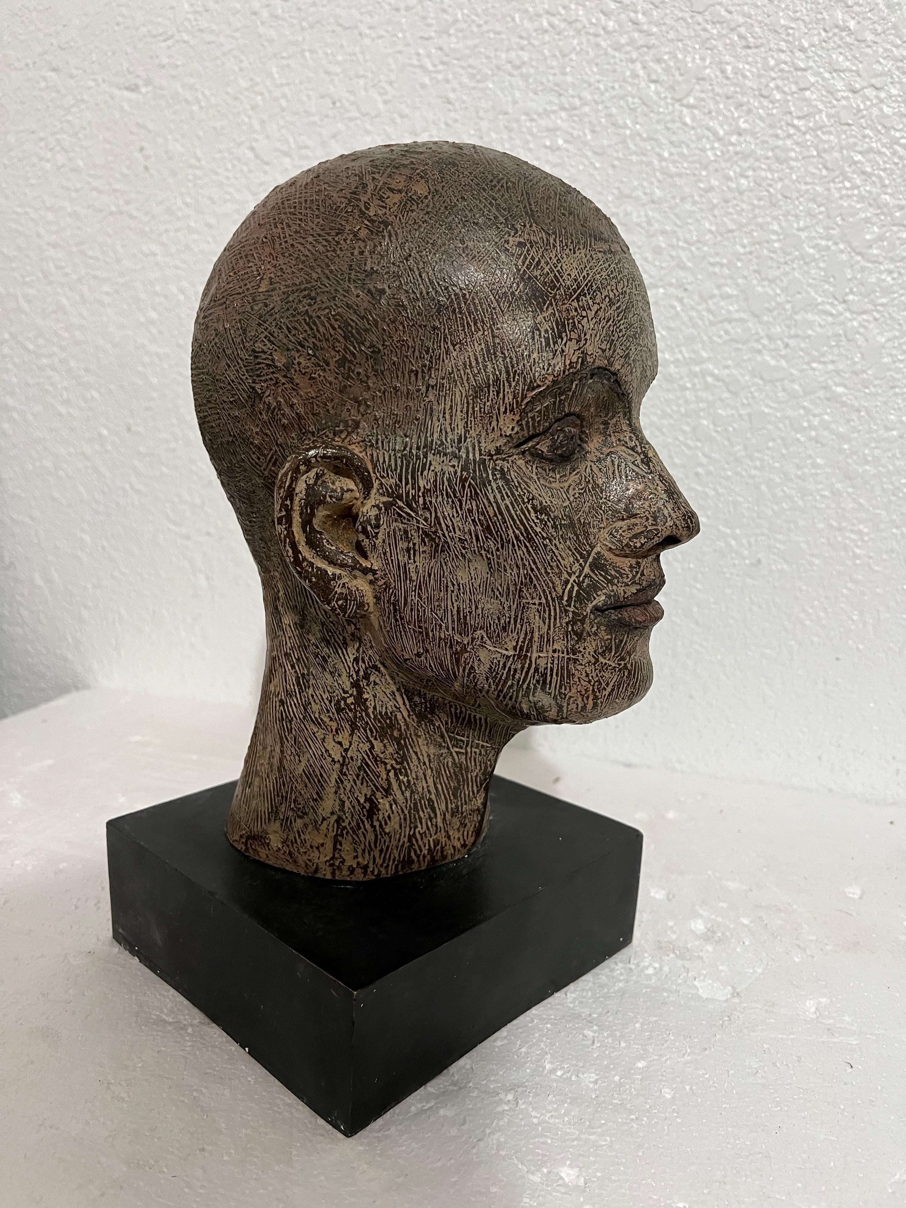 Rare Cast Painted Bronze Head Sculpture British Realist Sculptor John Davies For Sale 10