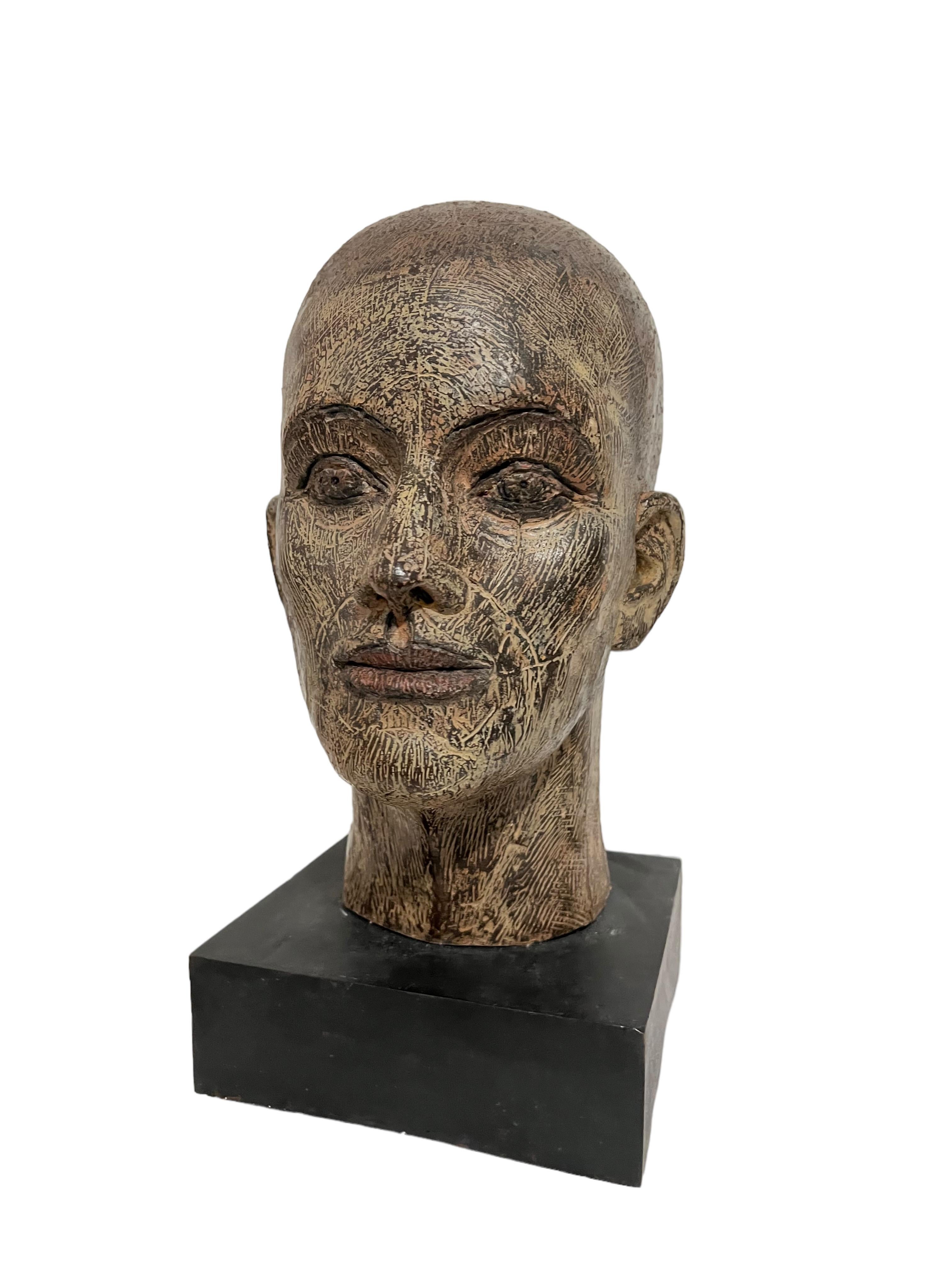 Rare Cast Painted Bronze Head Sculpture British Realist Sculptor John Davies For Sale 9