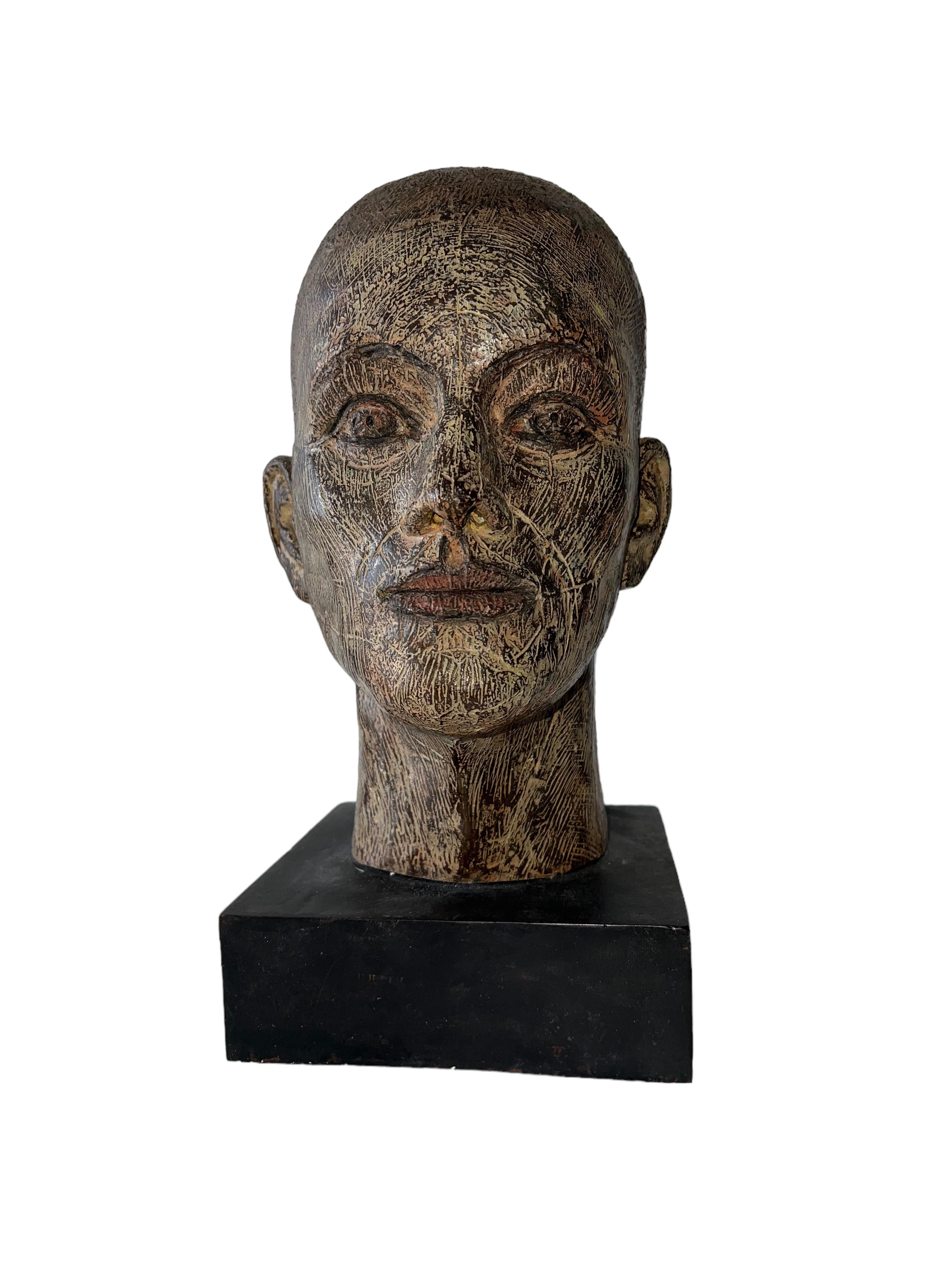 Rare Cast Painted Bronze Head Sculpture British Realist Sculptor John Davies For Sale 12