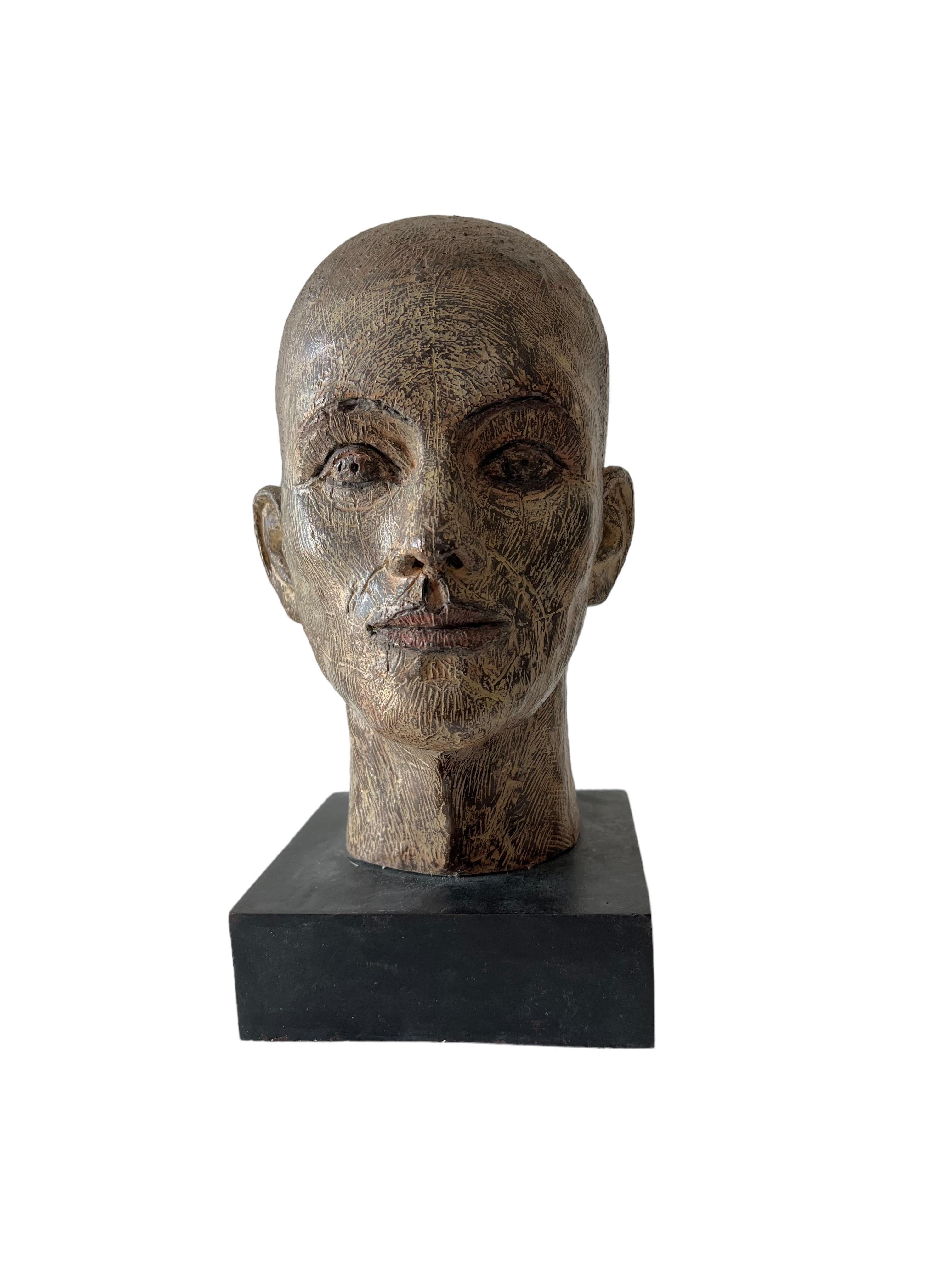 Rare Cast Painted Bronze Head Sculpture British Realist Sculptor John Davies For Sale 13