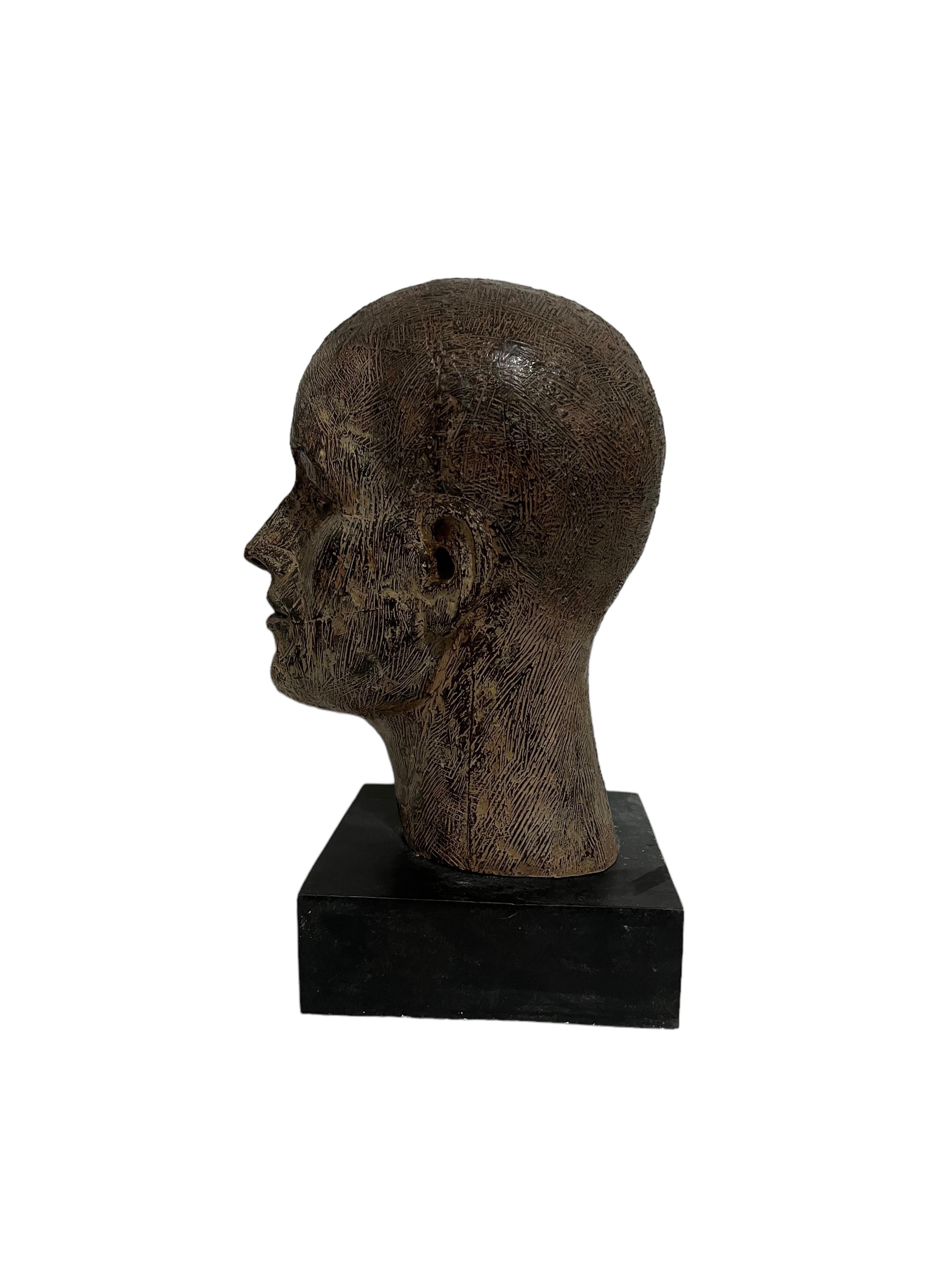 Rare Cast Painted Bronze Head Sculpture British Realist Sculptor John Davies For Sale 14