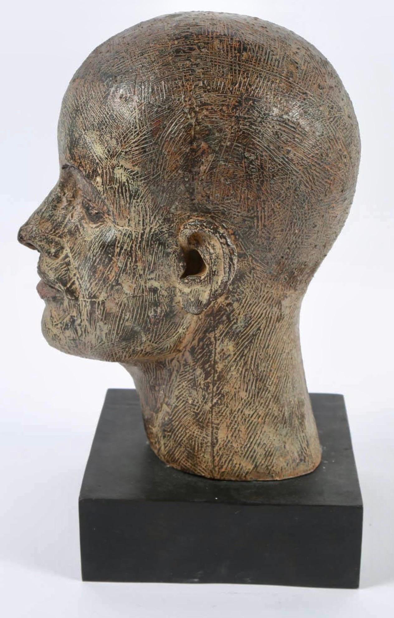 Rare Cast Painted Bronze Head Sculpture British Realist Sculptor John Davies For Sale 1
