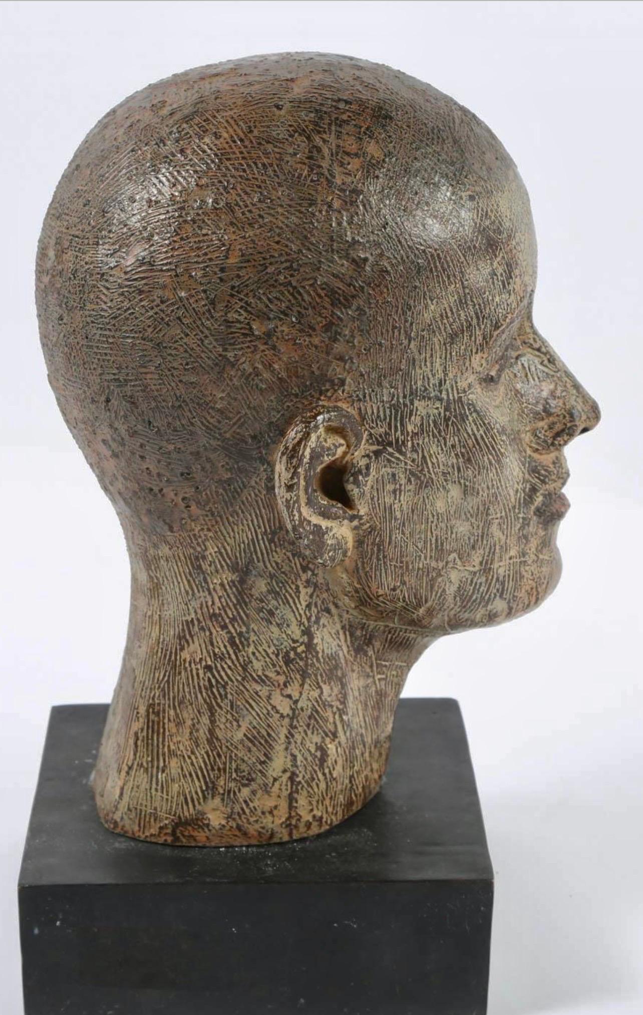 Rare Cast Painted Bronze Head Sculpture British Realist Sculptor John Davies For Sale 4