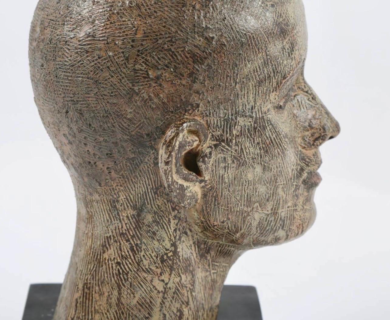 Rare Cast Painted Bronze Head Sculpture British Realist Sculptor John Davies For Sale 5