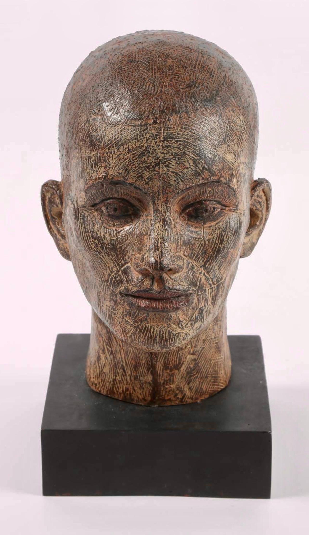 Rare Cast Painted Bronze Head Sculpture British Realist Sculptor John Davies For Sale 4
