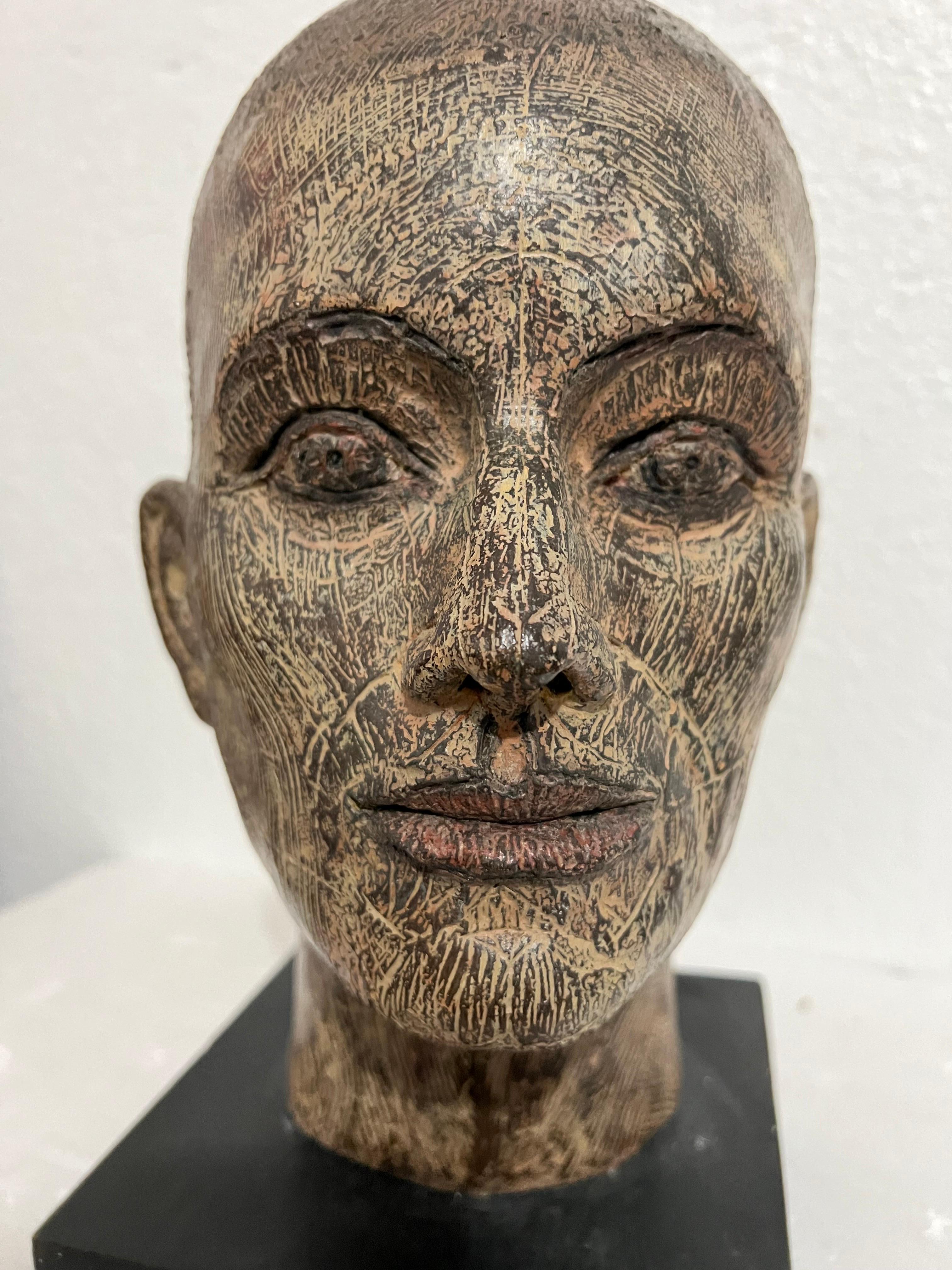 Rare Cast Painted Bronze Head Sculpture British Realist Sculptor John Davies For Sale 6