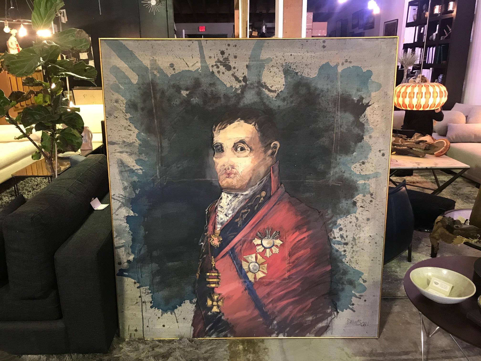 American John Dawson Exceptionally Large Surreal Signed Oil on Canvas Painting Napoleon