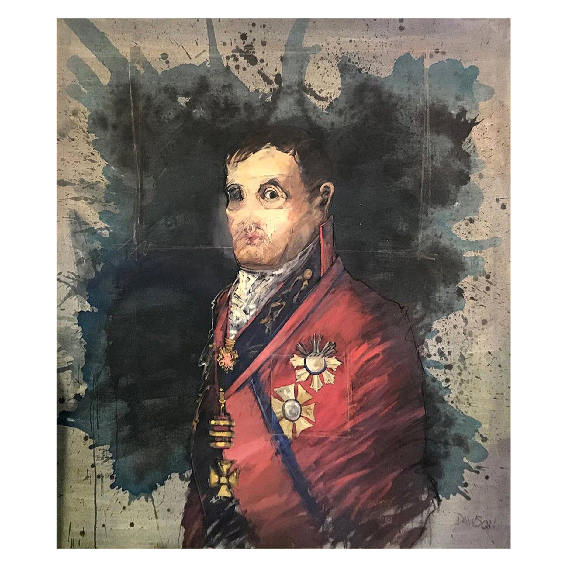 John Dawson Exceptionally Large Surreal Signed Oil on Canvas Painting Napoleon