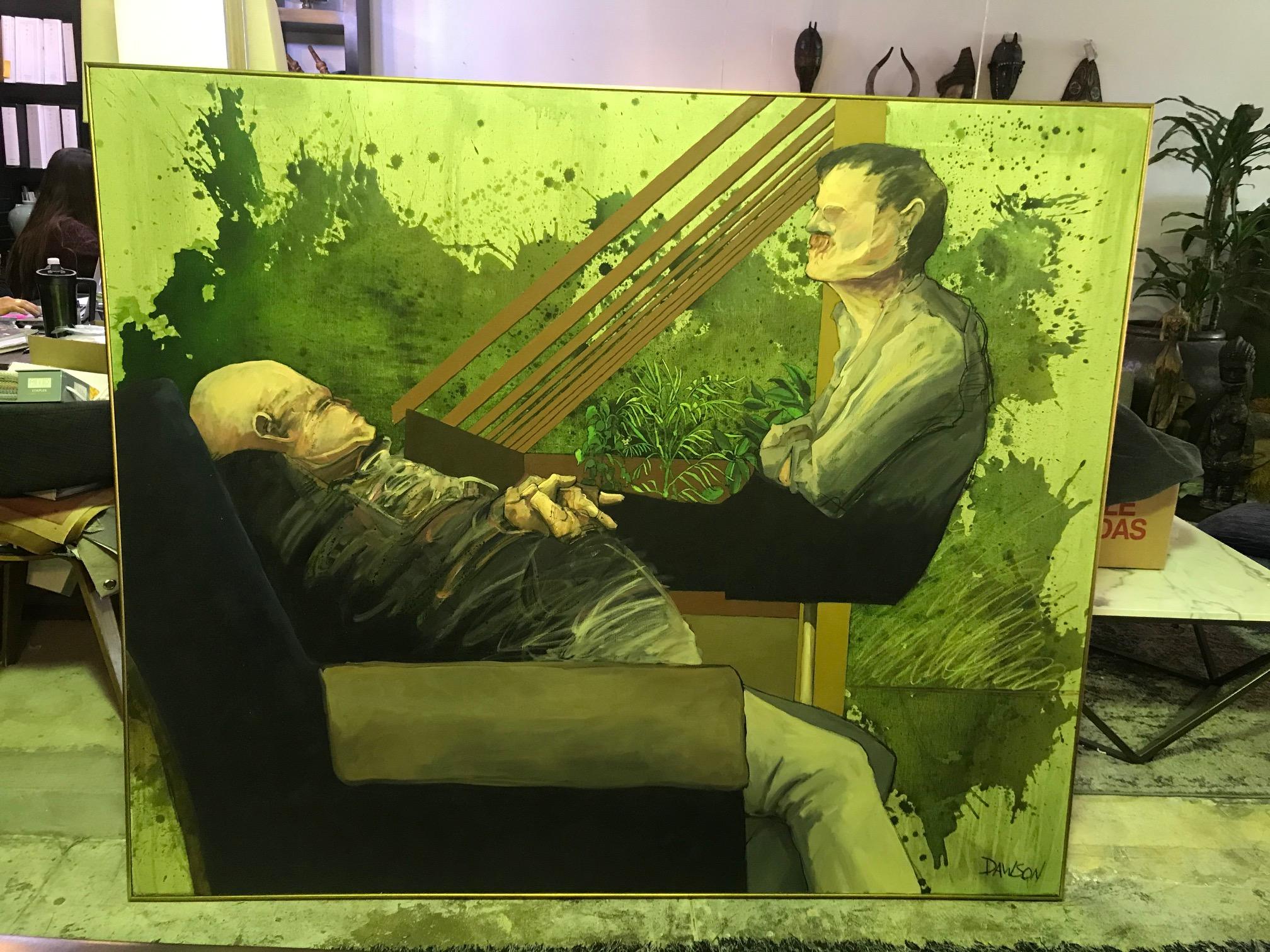 Hand-Painted John Dawson Signed Exceptionally Large Surreal Oil Painting of Two Figures