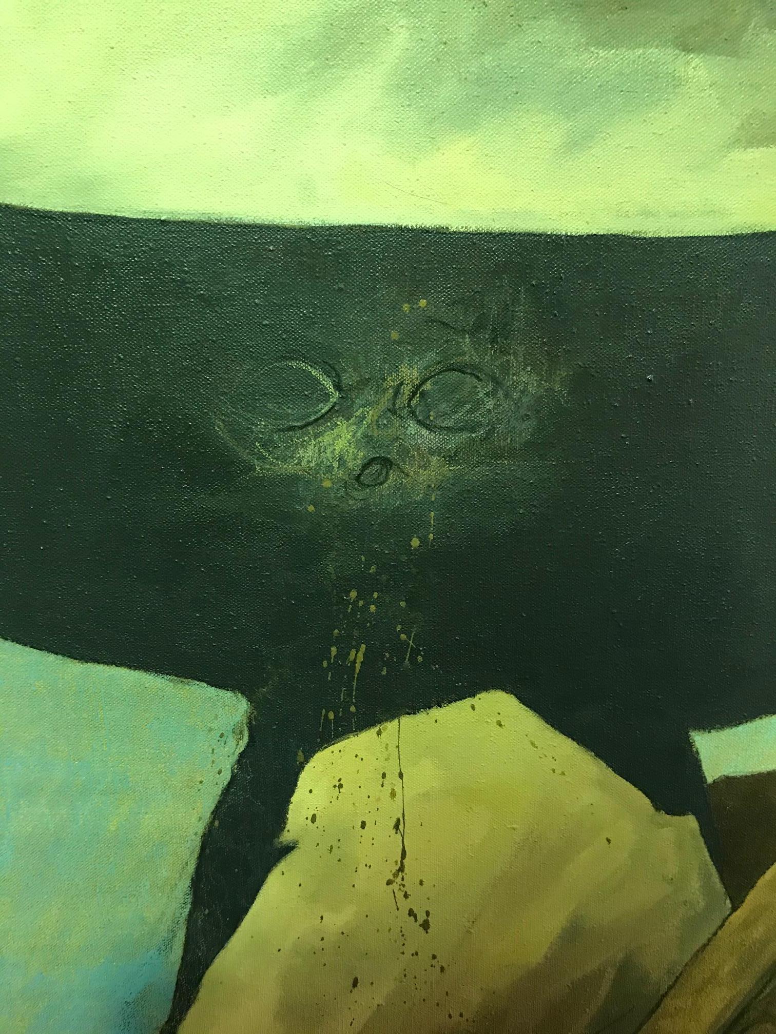 American John Dawson Exceptionally Large Surreal Signed Oil Painting the Shady Lady, 1994