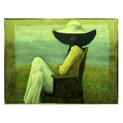 John Dawson Exceptionally Large Surreal Signed Oil Painting the Shady Lady, 1994