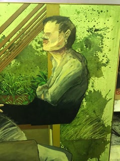 John Dawson Signed Exceptionally Large Surreal Oil Painting of Two Figures