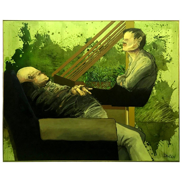 John Dawson Signed Exceptionally Large Surreal Oil Painting of Two Figures For Sale at 1stDibs