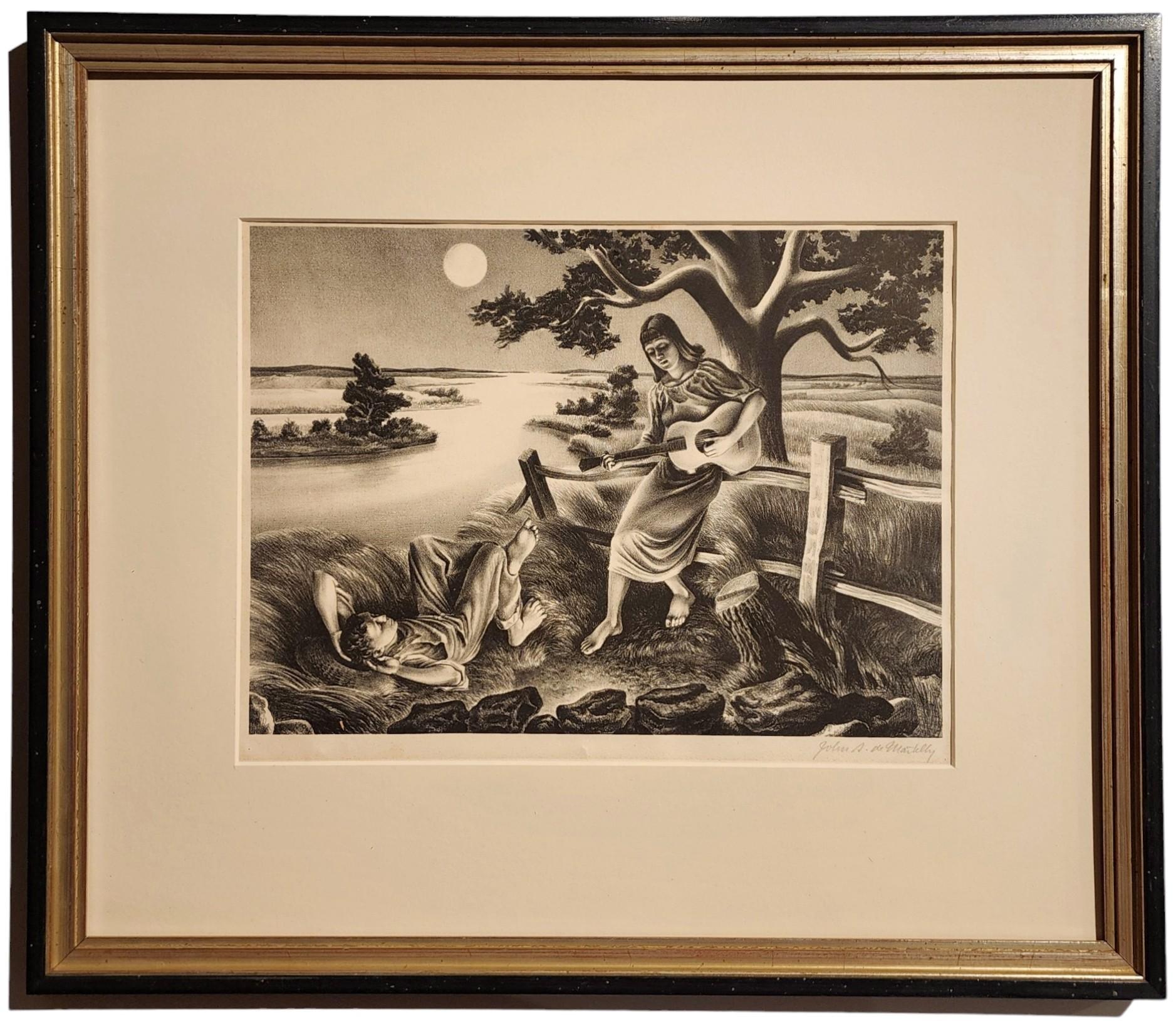 Old Moon, Regionalist Artist, Student of Thomas Hart Benton - Print by John Stockton De Martelly