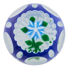 John Deacons Lampwork Clematis On Muslin Overlay Paperweight 2001