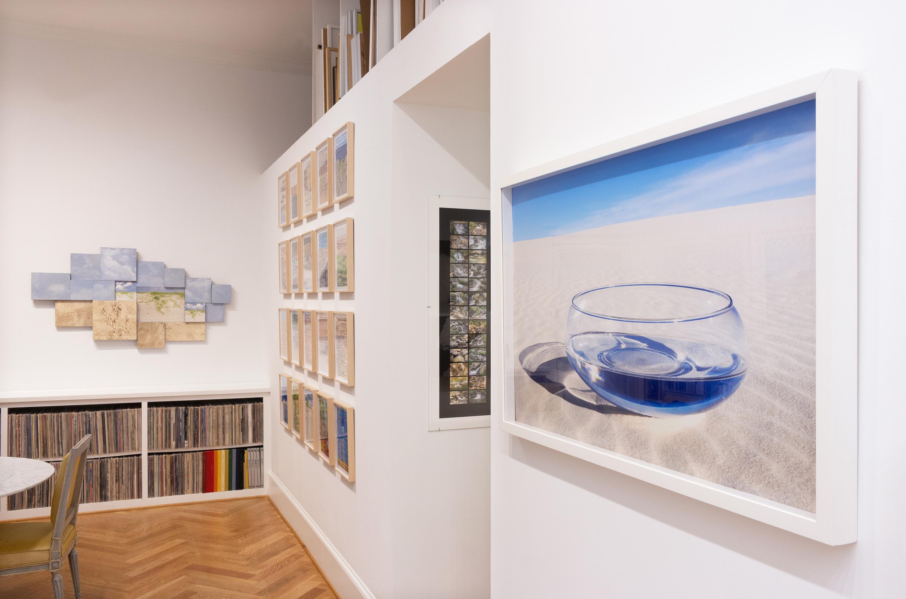 'Cool Clear Water' - still life photography - water - vase - sand - blue - Photograph by John Dean