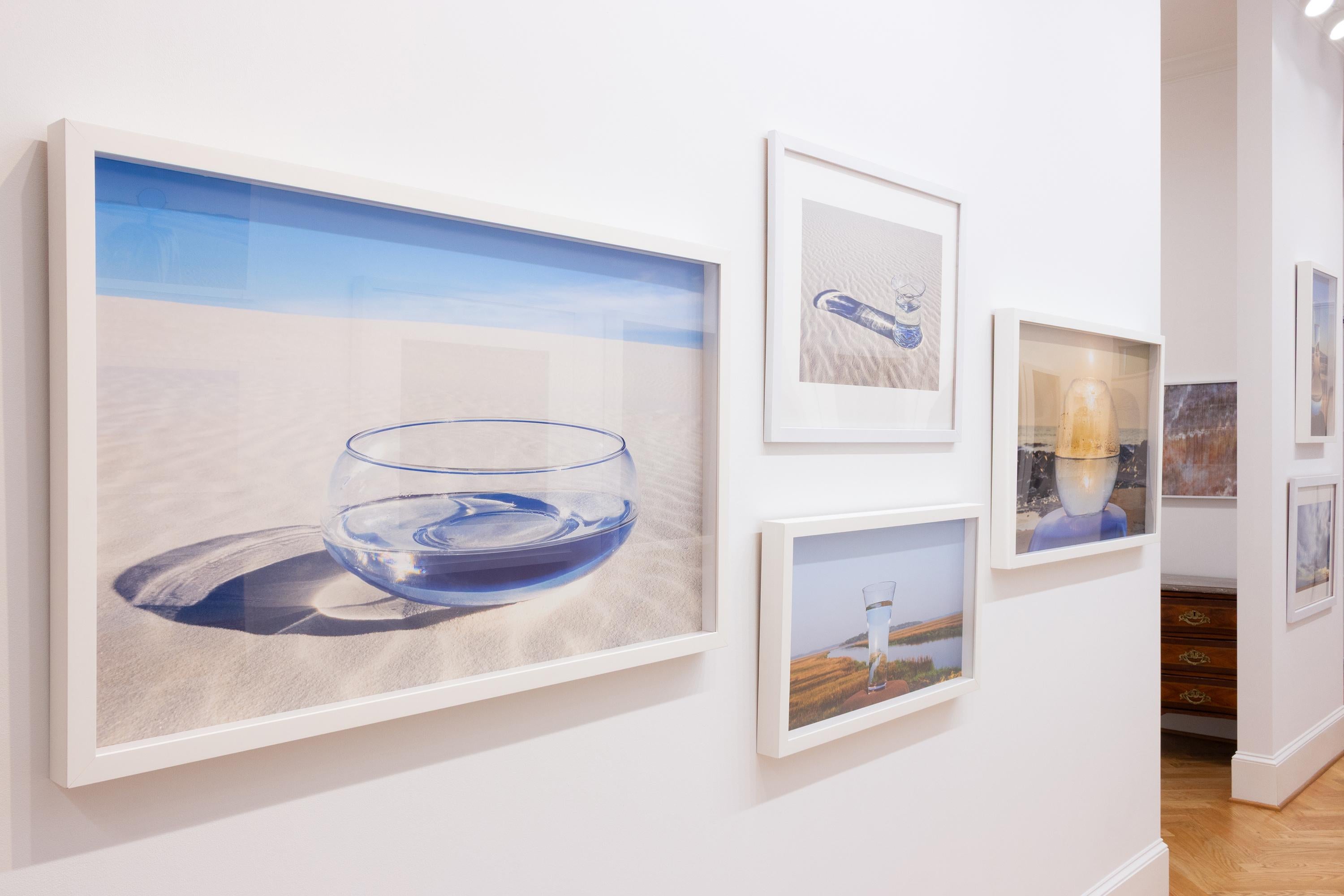 'Cool Clear Water' - still life photography - water - vase - sand - blue - Contemporary Photograph by John Dean