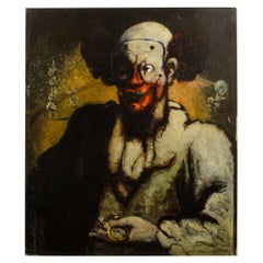 John Decker (German, b. 1895 - d. 1947) "Clown with Watch" painting.
