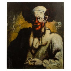 Vintage John Decker (German, b. 1895 - d. 1947) "Clown with Watch" painting. 