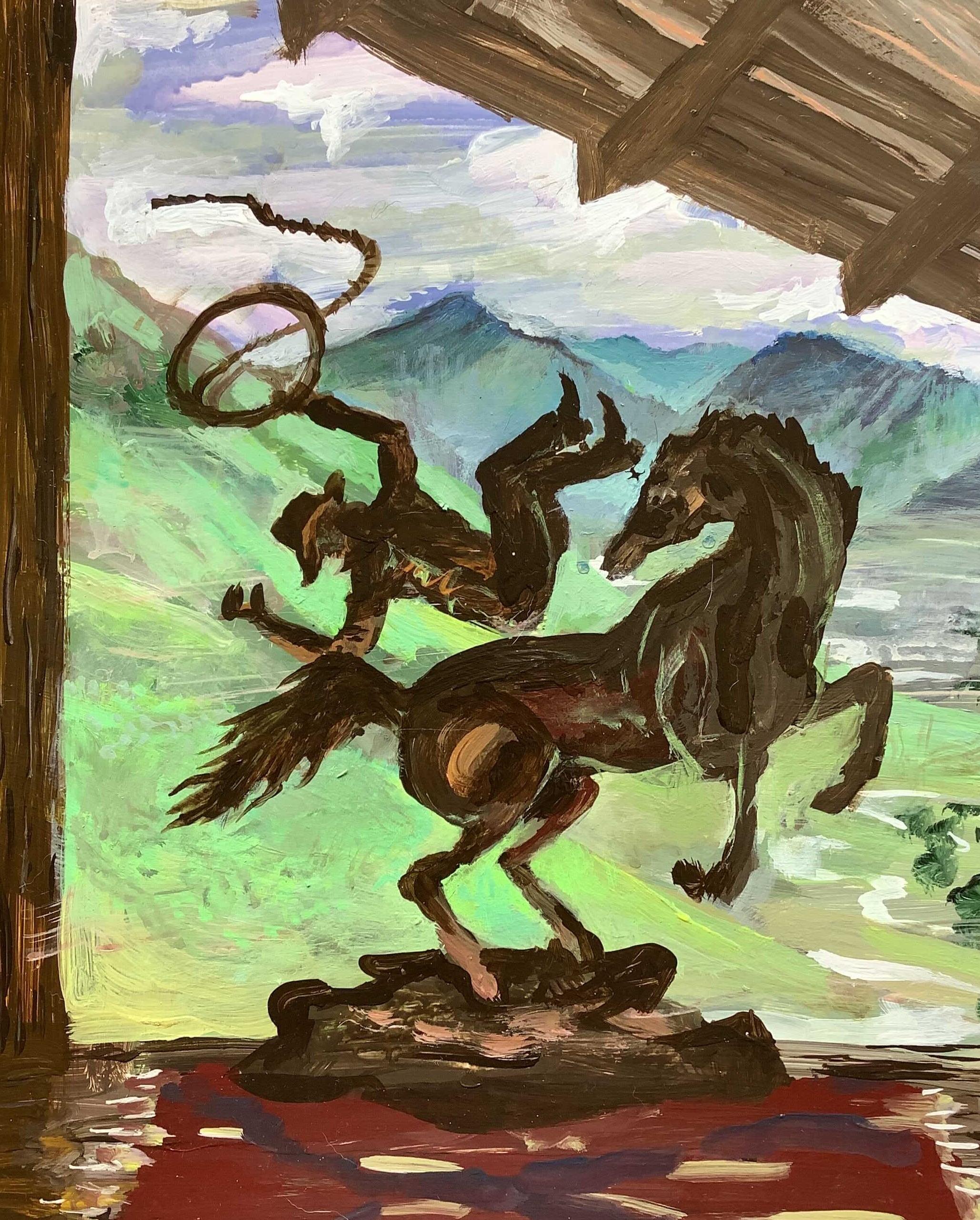 John Defeo Landscape Painting - Bucked Off! Sculpture at East River Valley Cabin