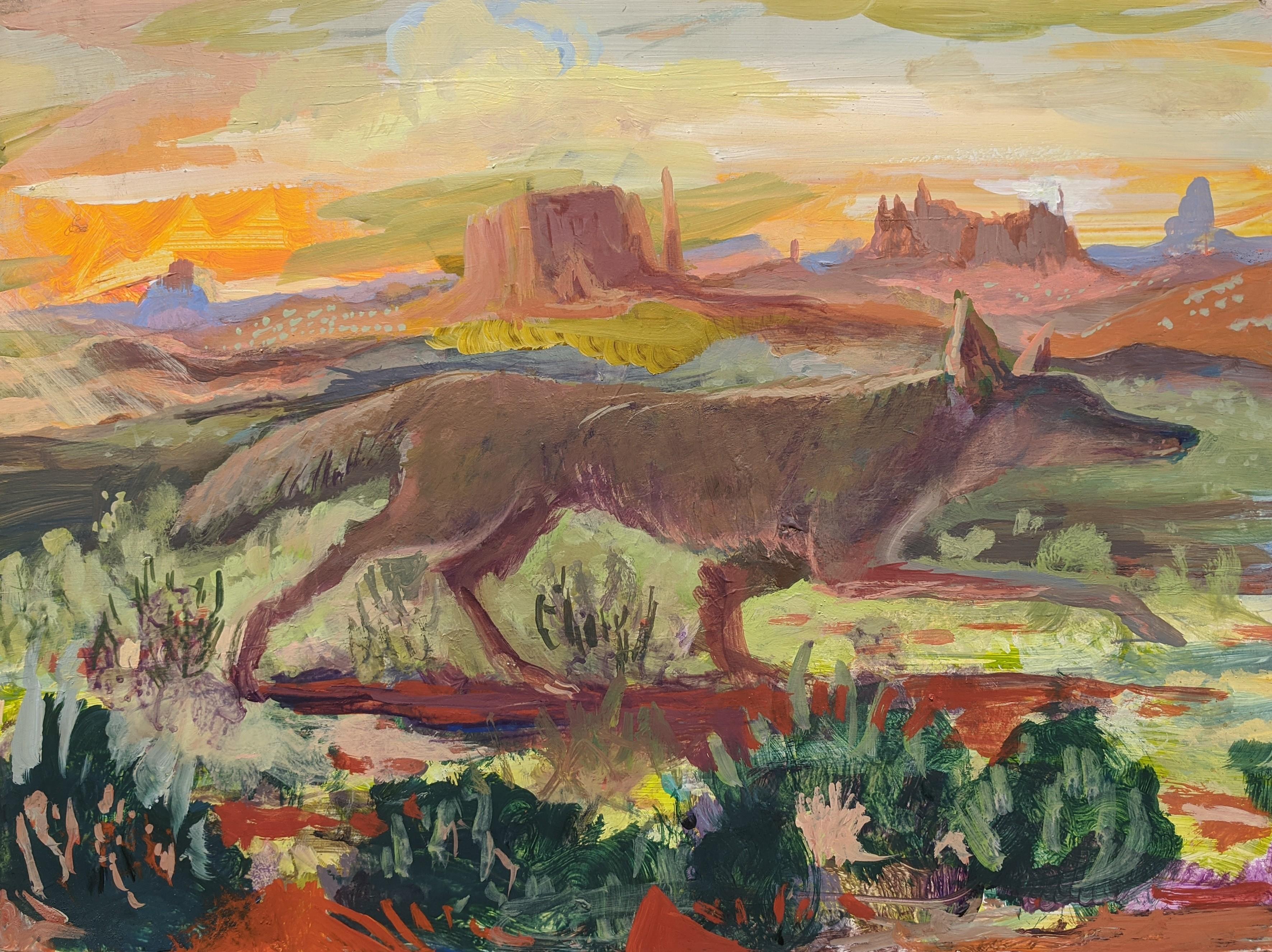 John Defeo Landscape Painting - Coyote in Monument Valley