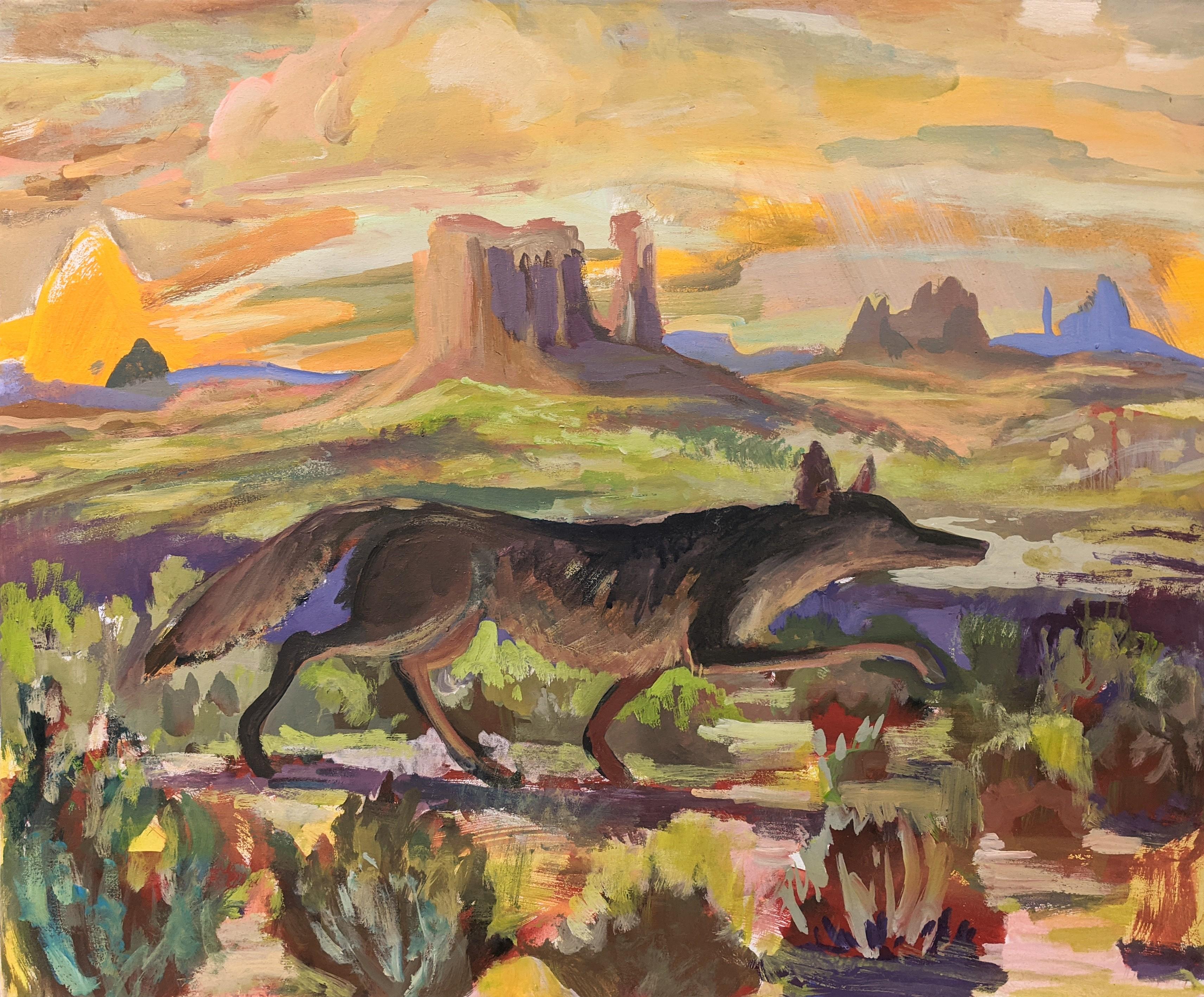 John Defeo Animal Painting - Coyote in Monument Valley