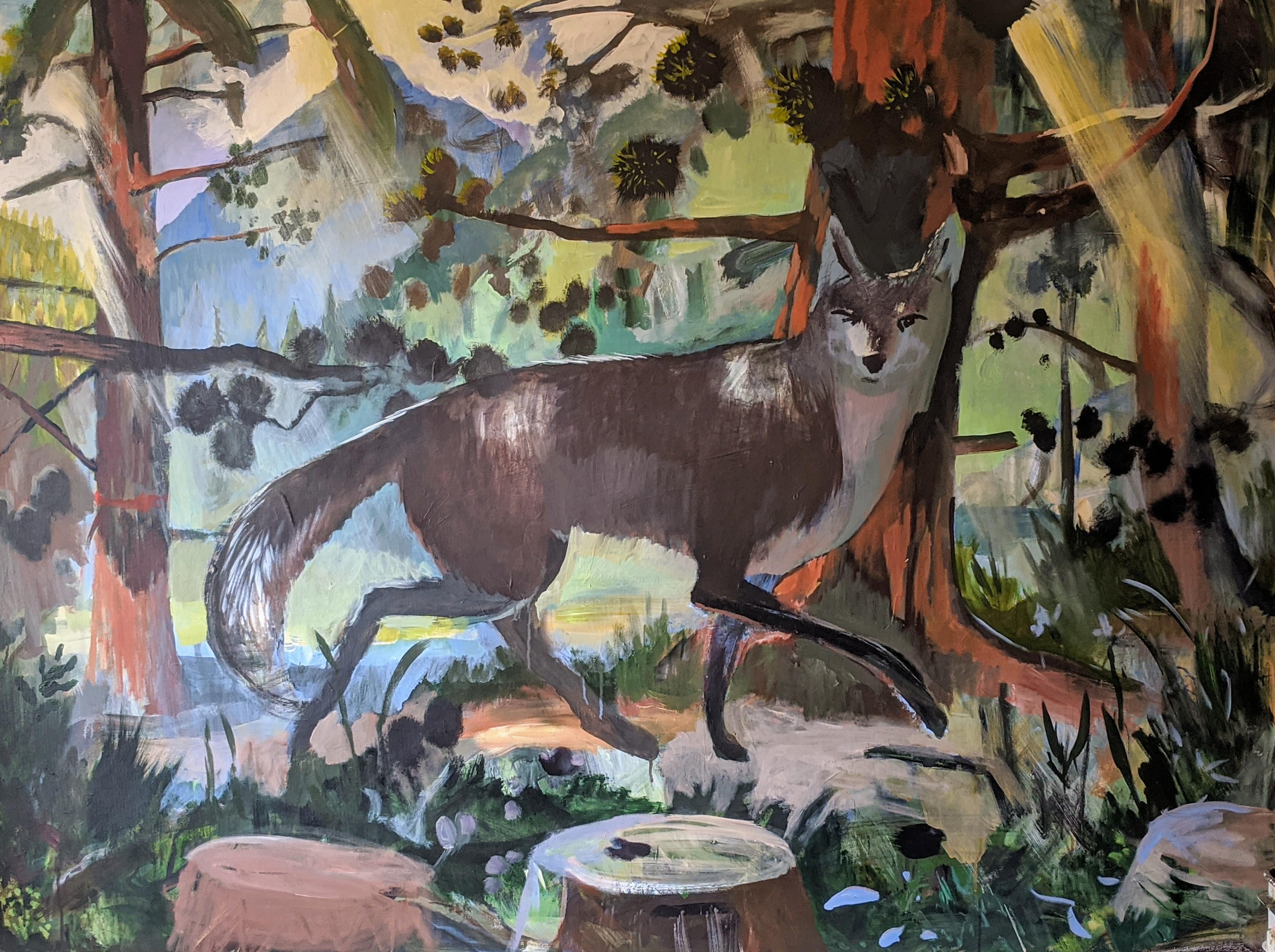 John Defeo Landscape Painting - Coyote in the Pines
