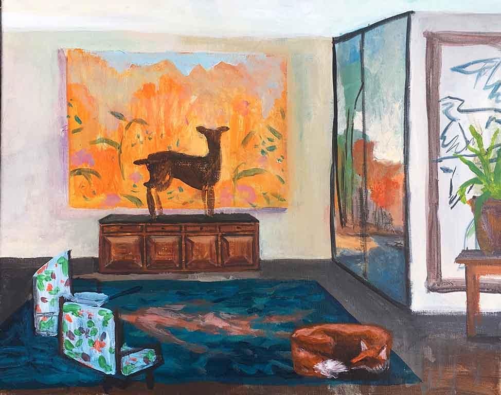 John Defeo Interior Painting – Hirschjunge und Fuchs Ottomane
