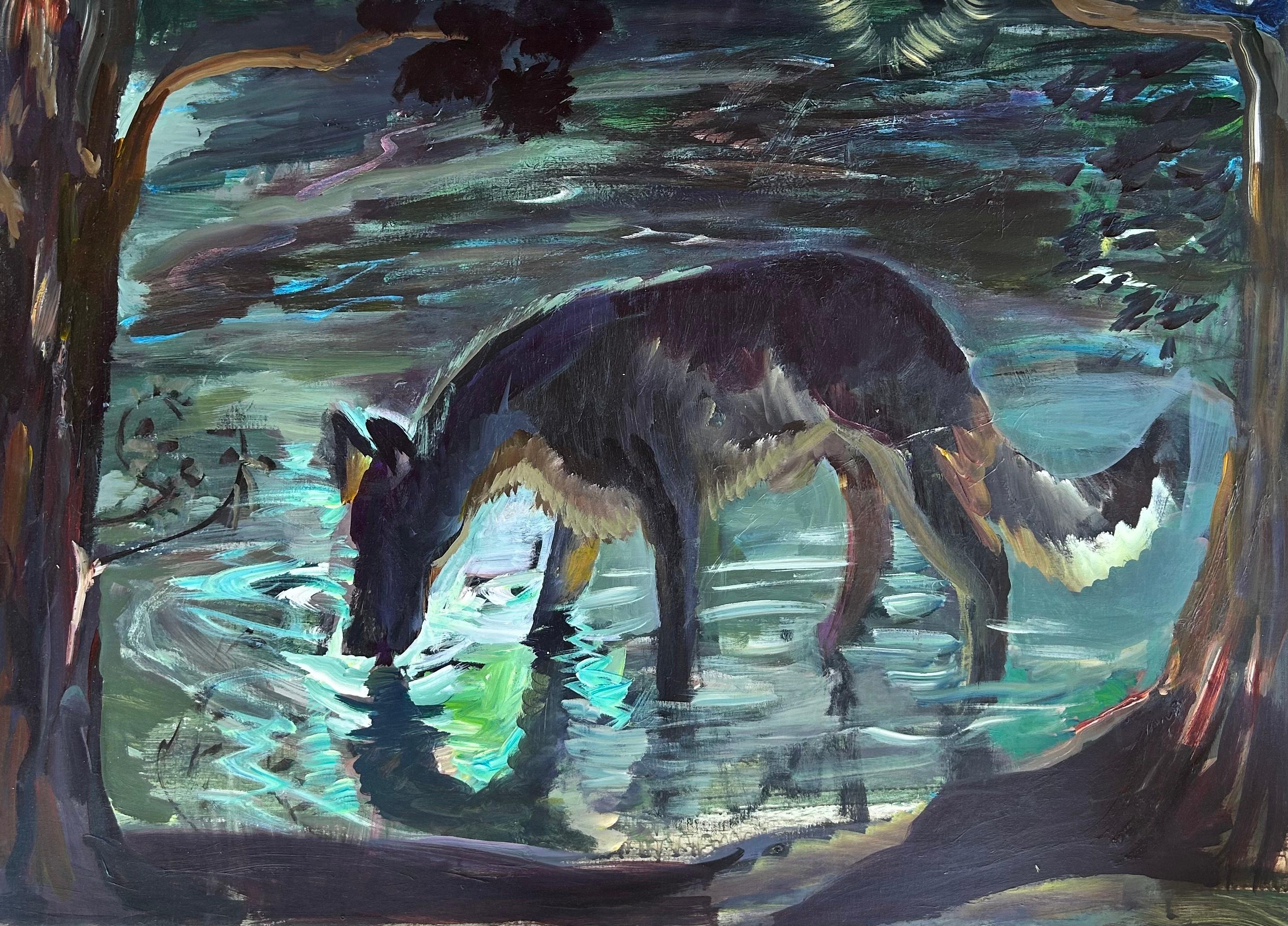 John Defeo Landscape Painting – Getränken mit dunklem Wasser