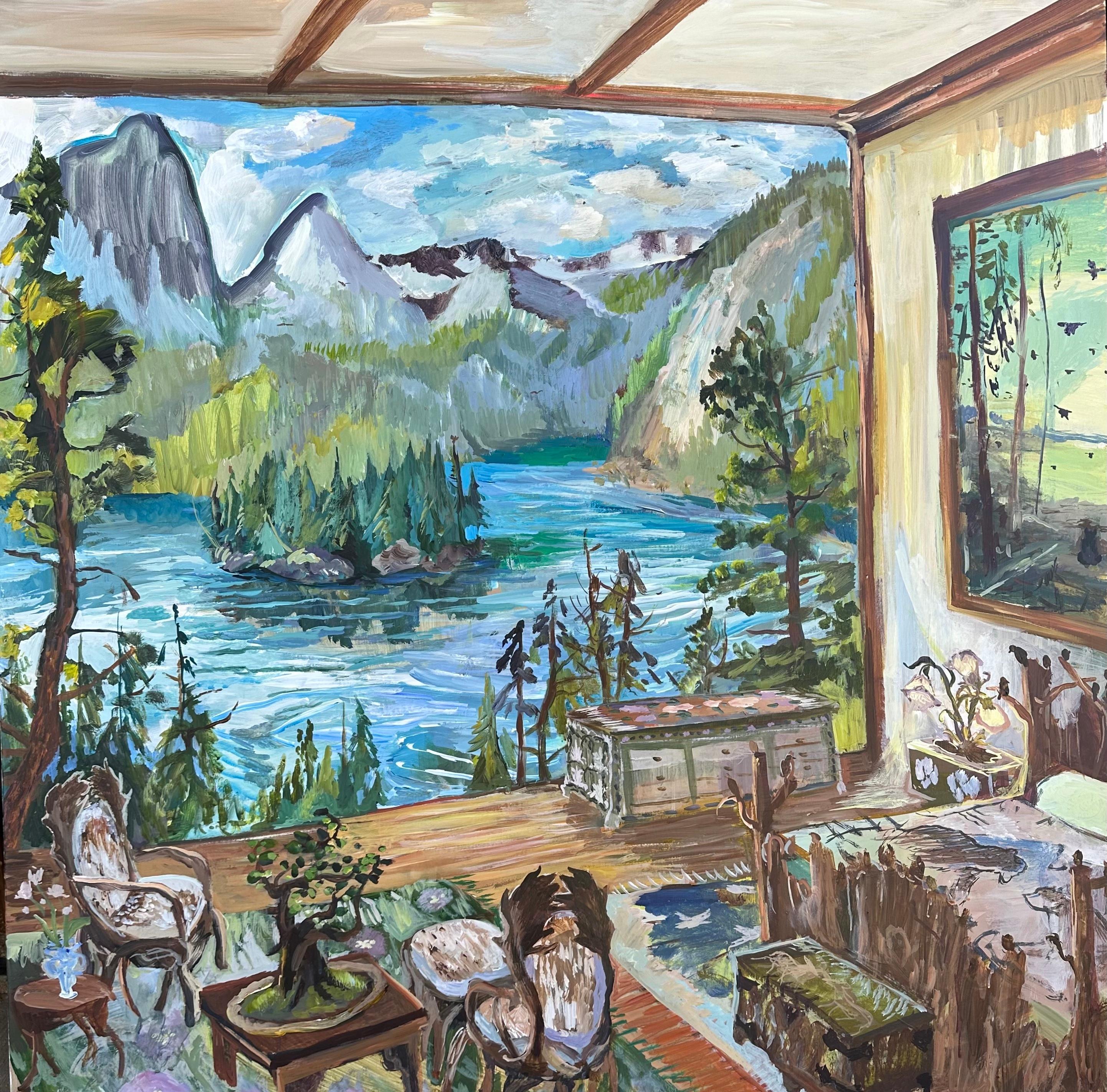 John Defeo Landscape Painting – Smaragd Bay Hillside Hideaway