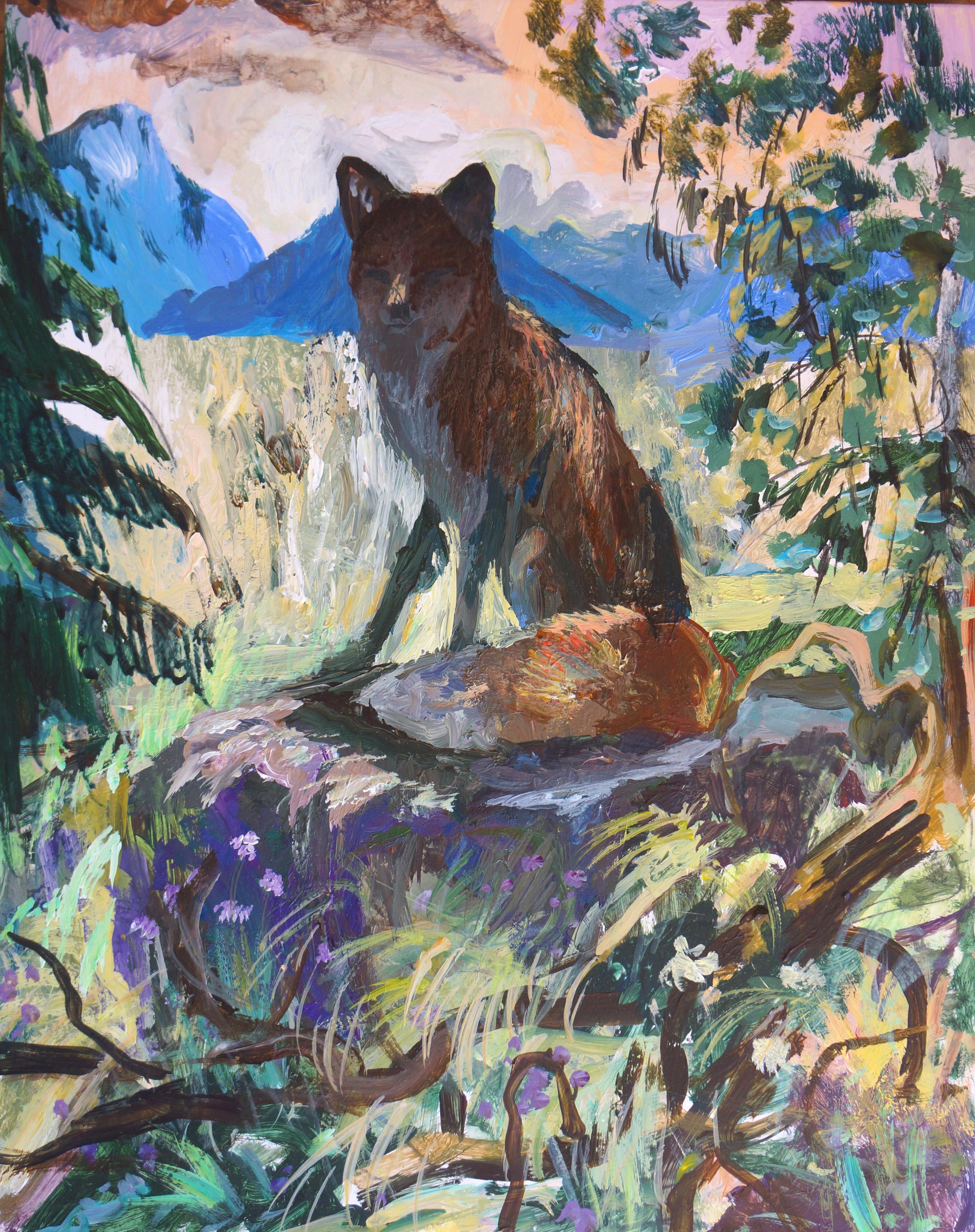 John Defeo Landscape Painting - Fox in Dappled on a Good Hearted Friend