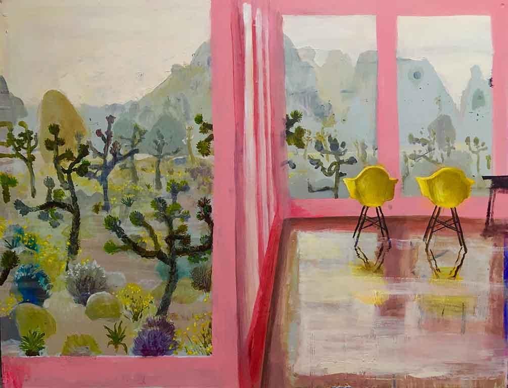 John Defeo Animal Painting - Joshua Tree National Park Yellow Mod Chairs