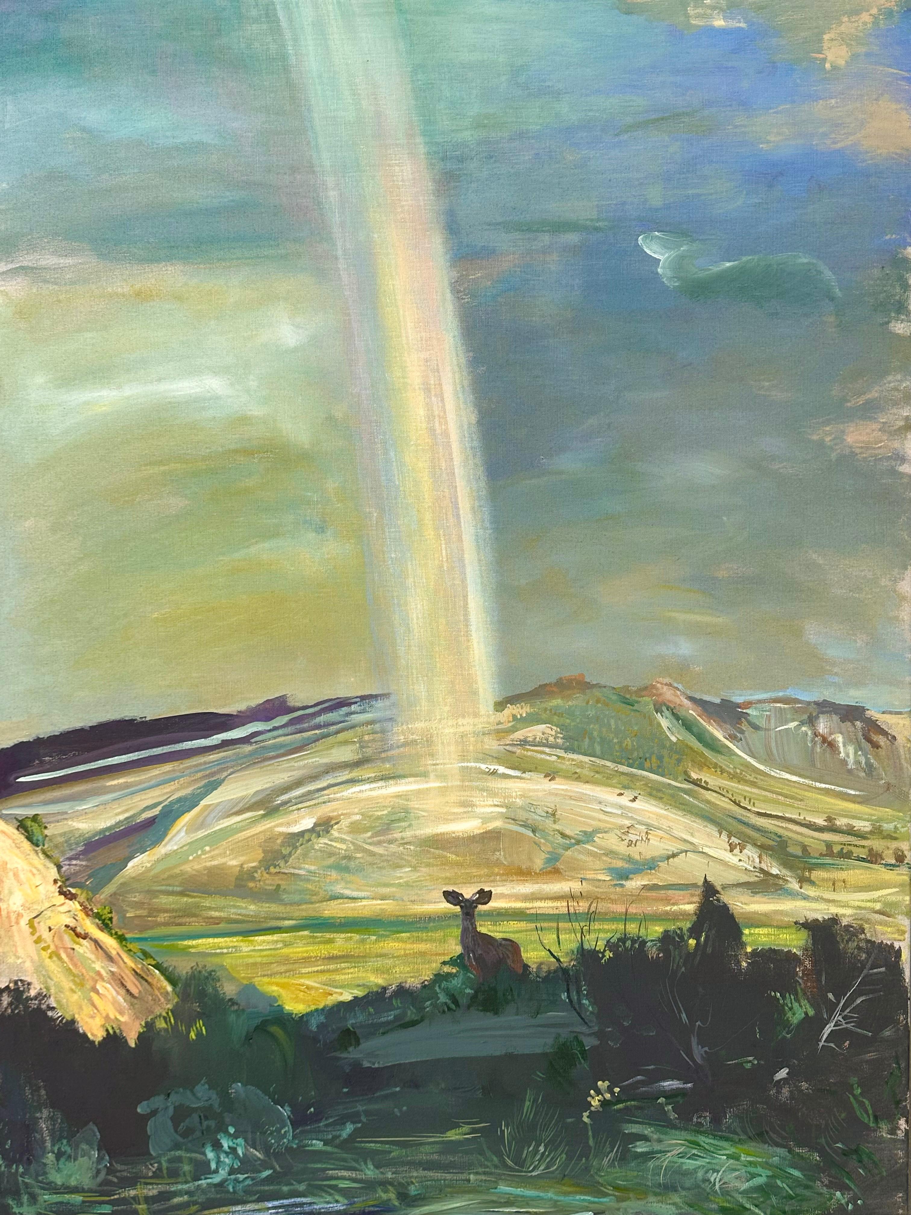 Landscape Painting John Defeo - Sheep Mountain Cerf arc-en-ciel