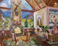 Ski Cabin with Big Butt, Wolves Staring at Rainbow Tapestry and Fawn Chairs