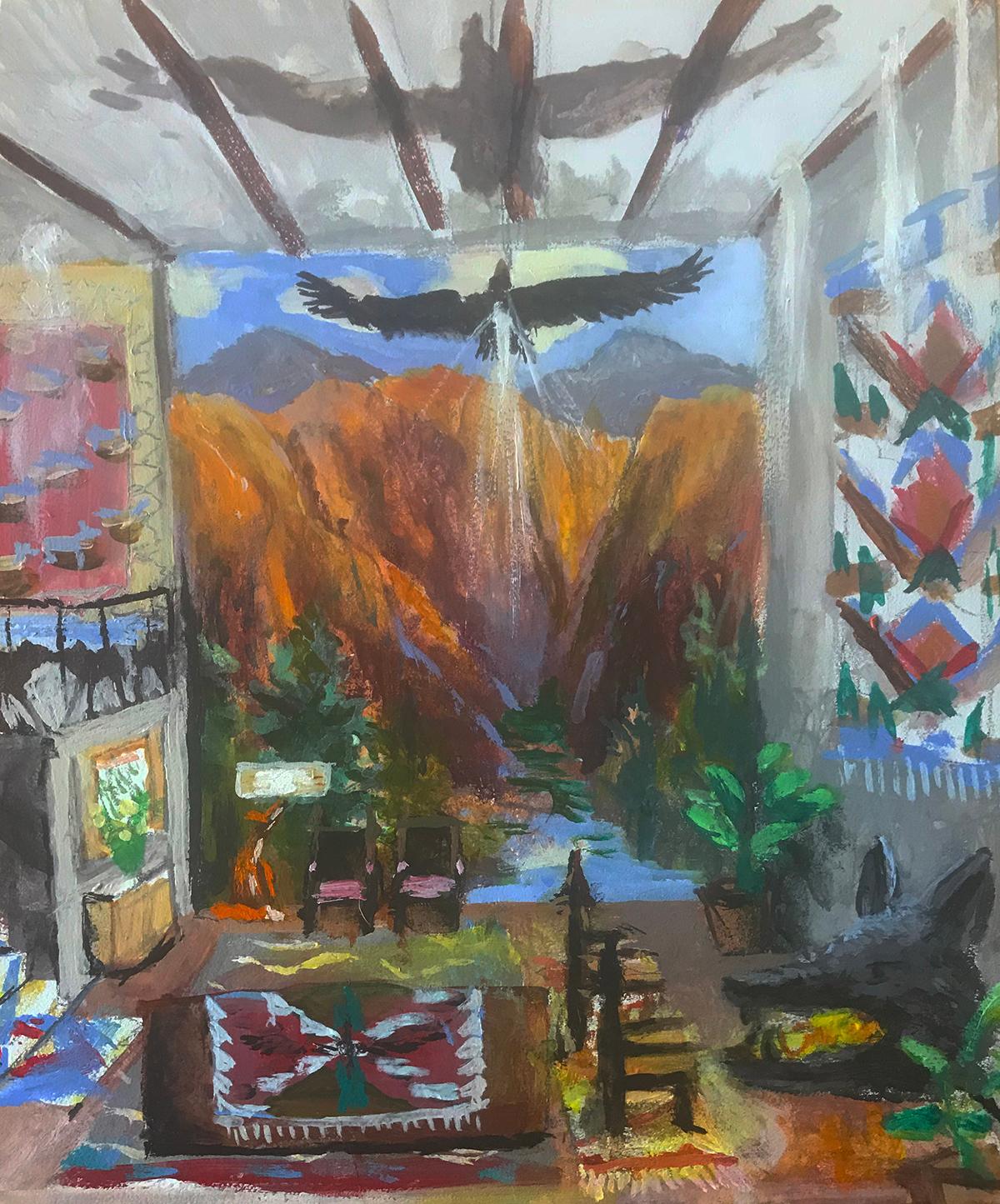 John Defeo Interior Painting - Zion Livingroom with Wolf Fireplace