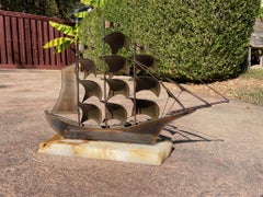 John Demott Brutalist Mid-Century Torch Cut Metal Clipper Ship Boat Sculpture