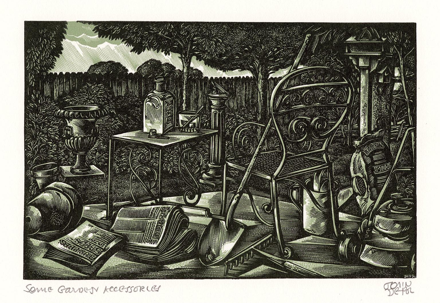 John DePol Figurative Print - Some Garden Accessories