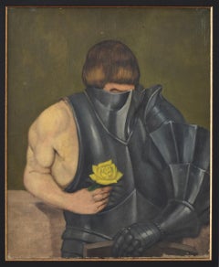"Man with a yellow rose", Surrealist John Devoluy (1903-1982) Oil on canvas